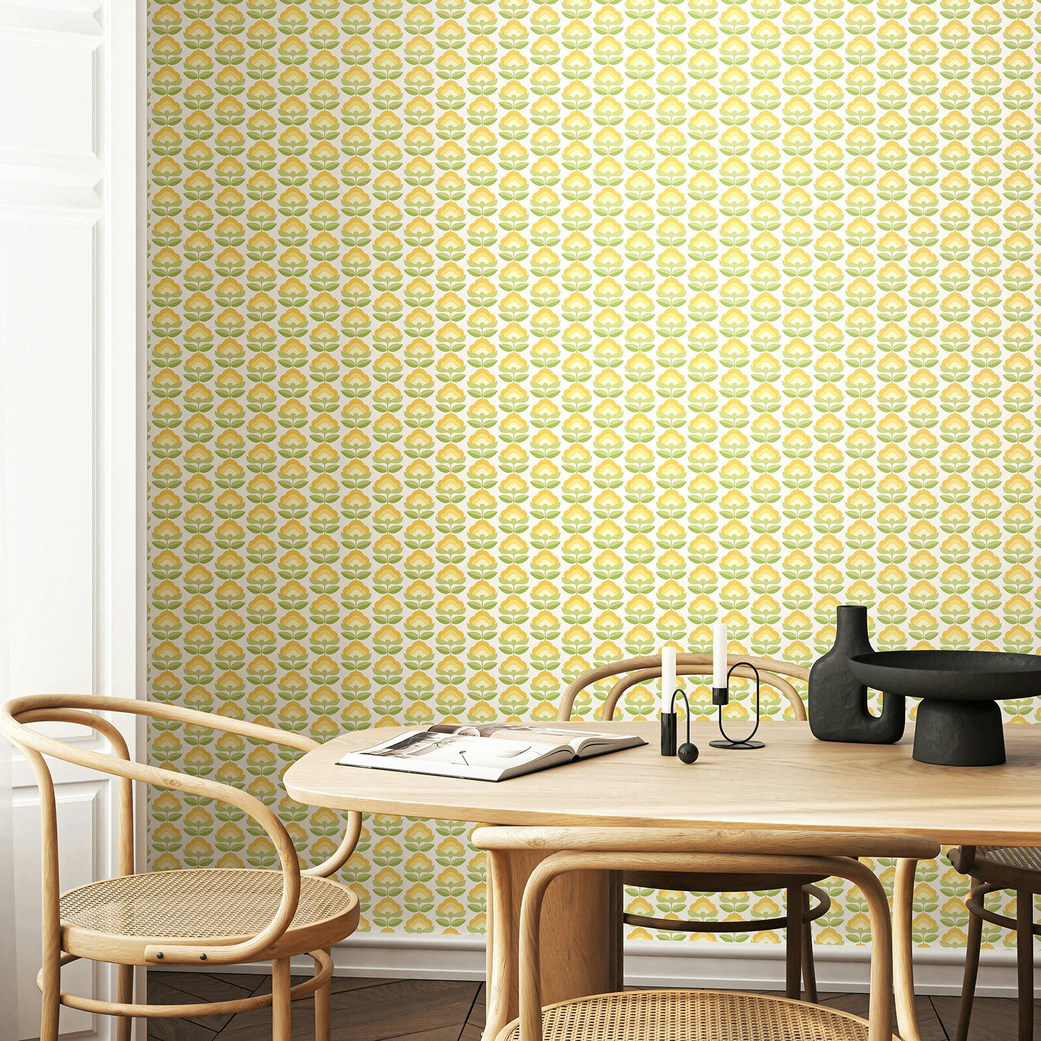 Rackhams Retro Flower - Sunshine 10M Wallpaper