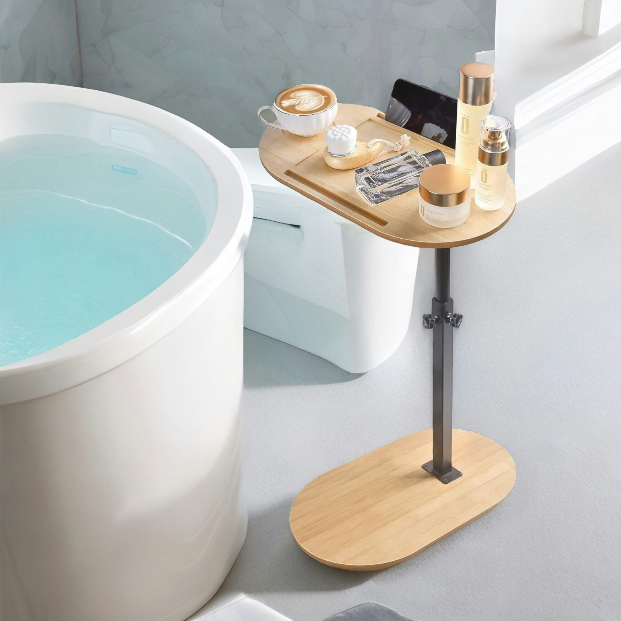 Bmbo Wooden Adjustable Side Tray Table Natural Wood