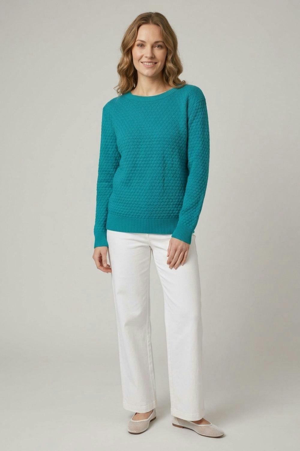 Izabel London Blue Textured Long Sleeve Relaxed Jumper - L