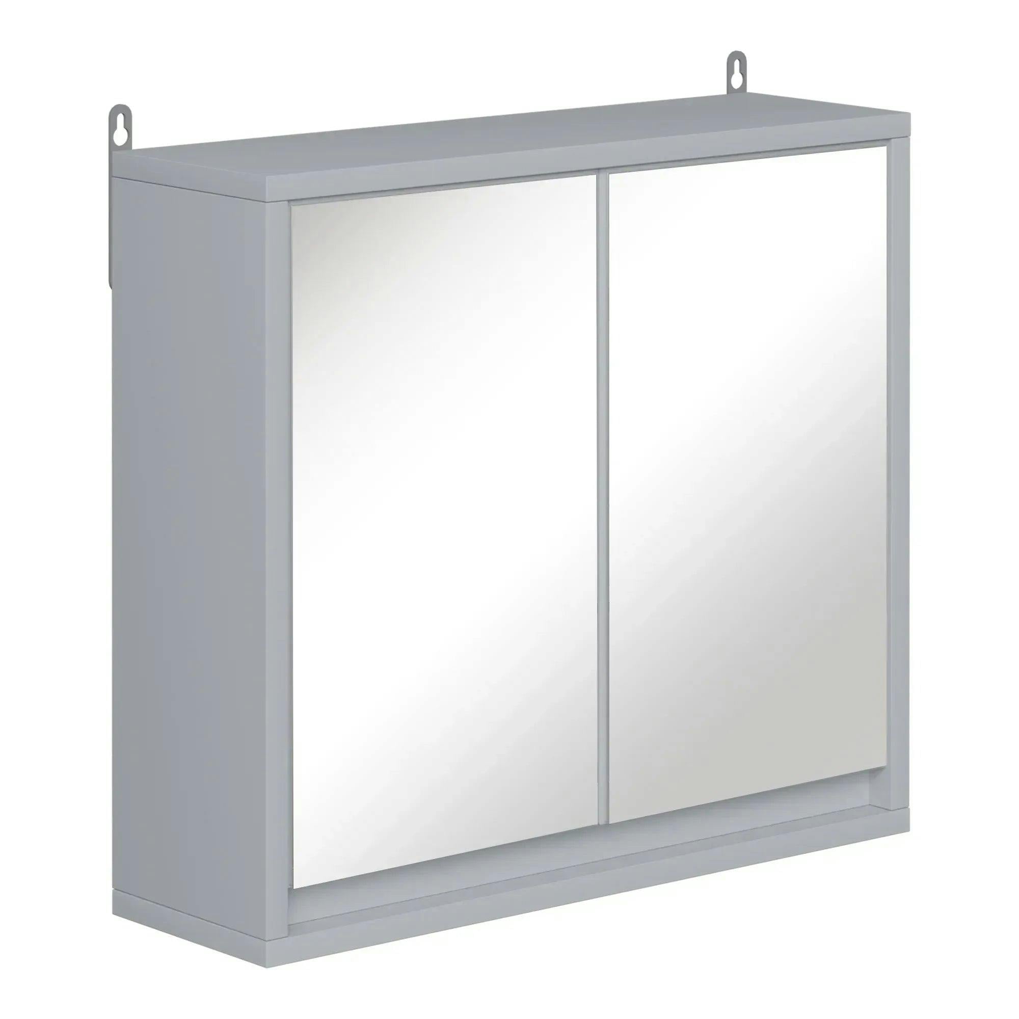 HOMCOM Wall Mounted Mirror Cabinet w/ Storage Shelf Bathroom Cupboard in Grey - Image 2
