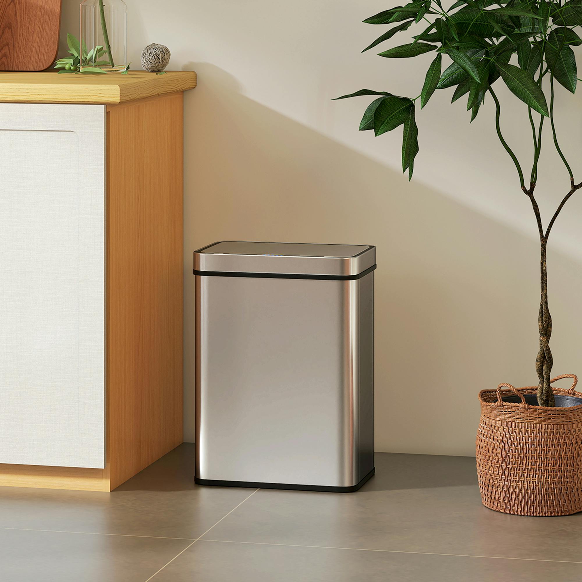 Rackhams Silver Kitchen Bin With Fingerprint-Proof Stainless Steel, Tone - Tone - Stainless Steel - 50L