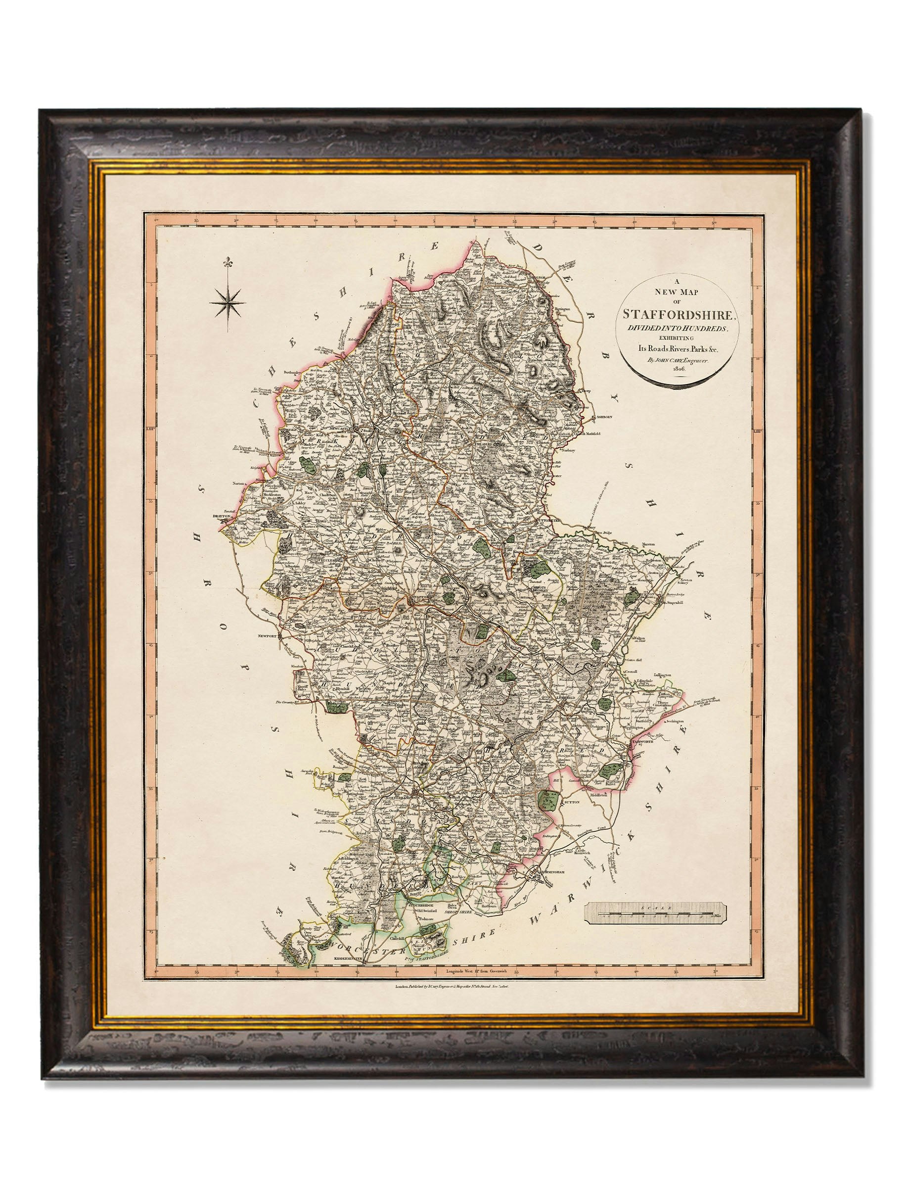Rackhams Black C.1806 County Maps Of England - 84 X 70Cm - Staffordshire