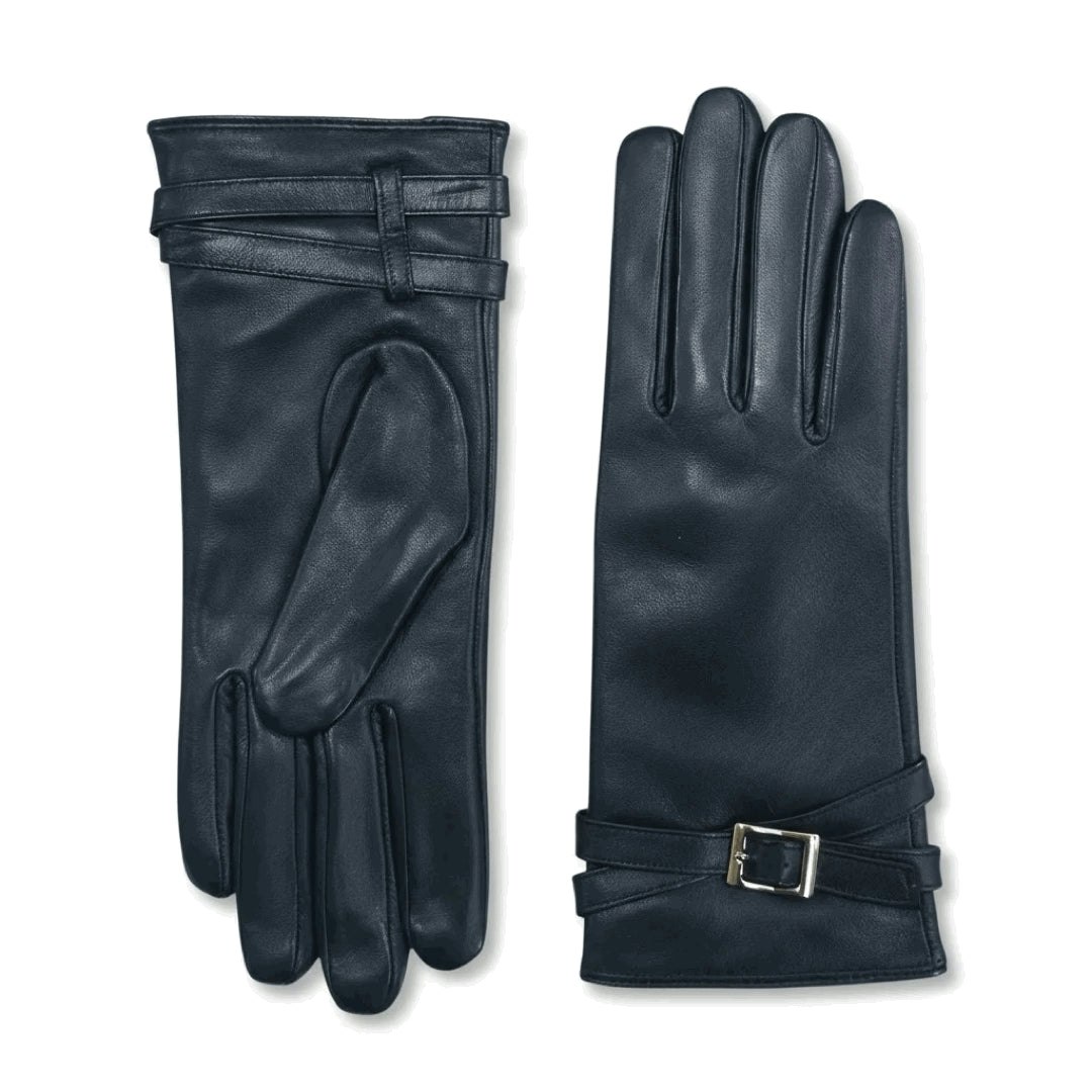 Infinity Leather Women's Black Genuine Leather Adjustable Wrist Buckle Gloves - 2XL