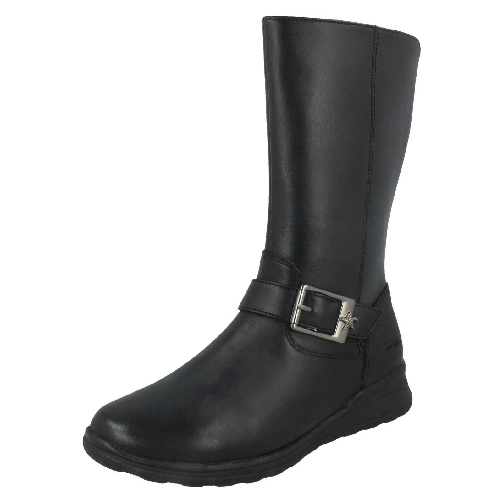Clarks Girls Black Mid Calf Boots Mariel Star - Uk 10.5 Child - F