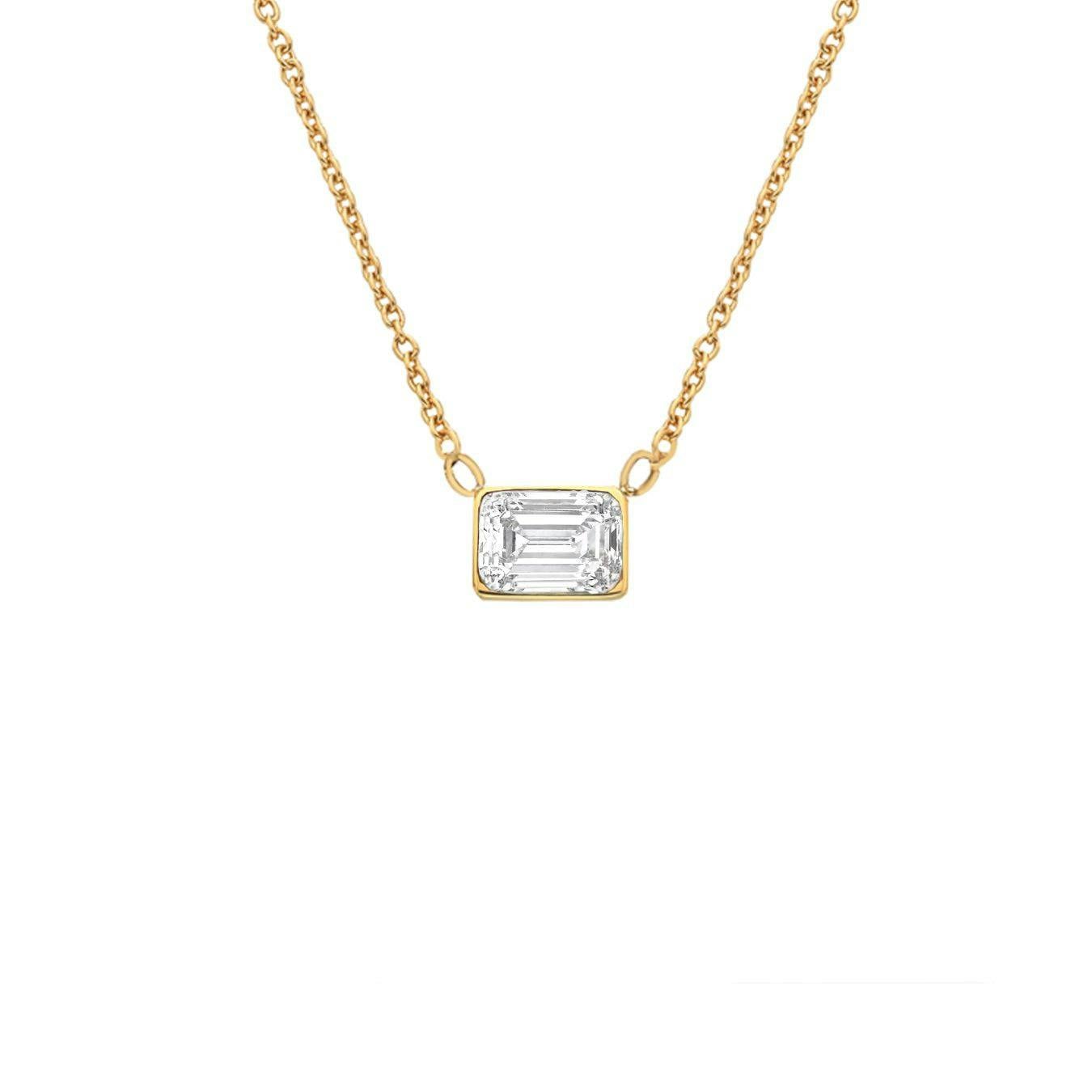 Say It With Yellow/Gold Emerald Cut Birthstone Necklace - April - Diamond