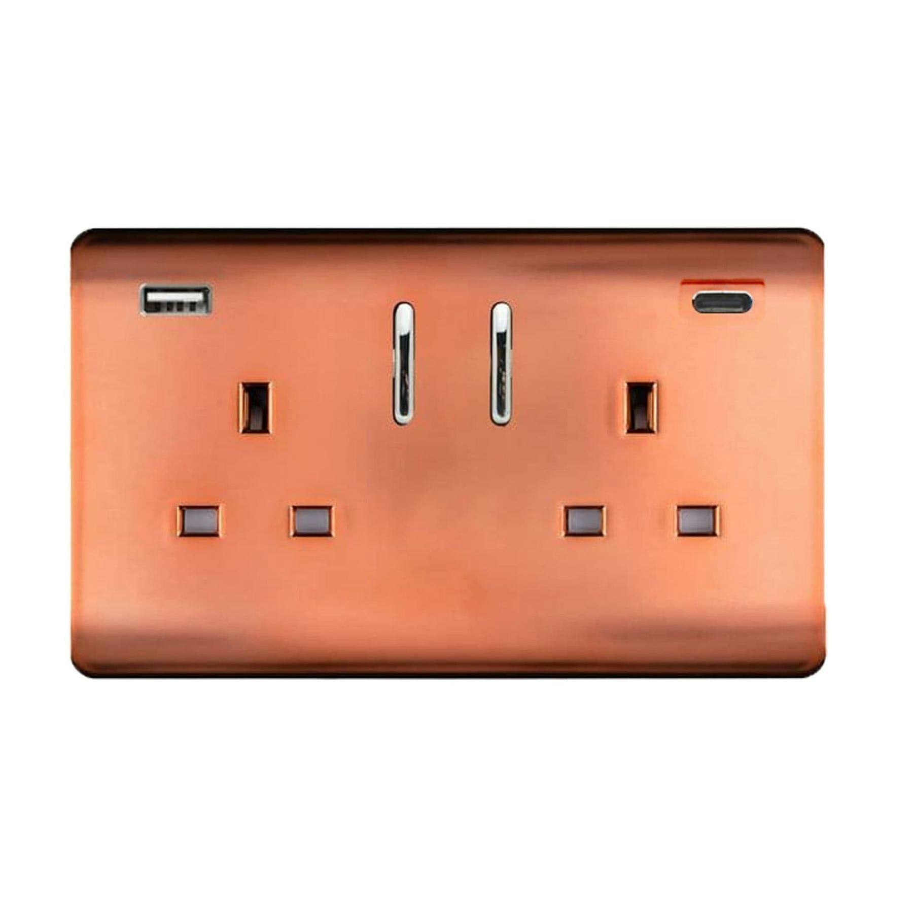 Trendi Switch 2 Gang Usb 3100Ma Type A & C Usb Plug Socket In Copper
