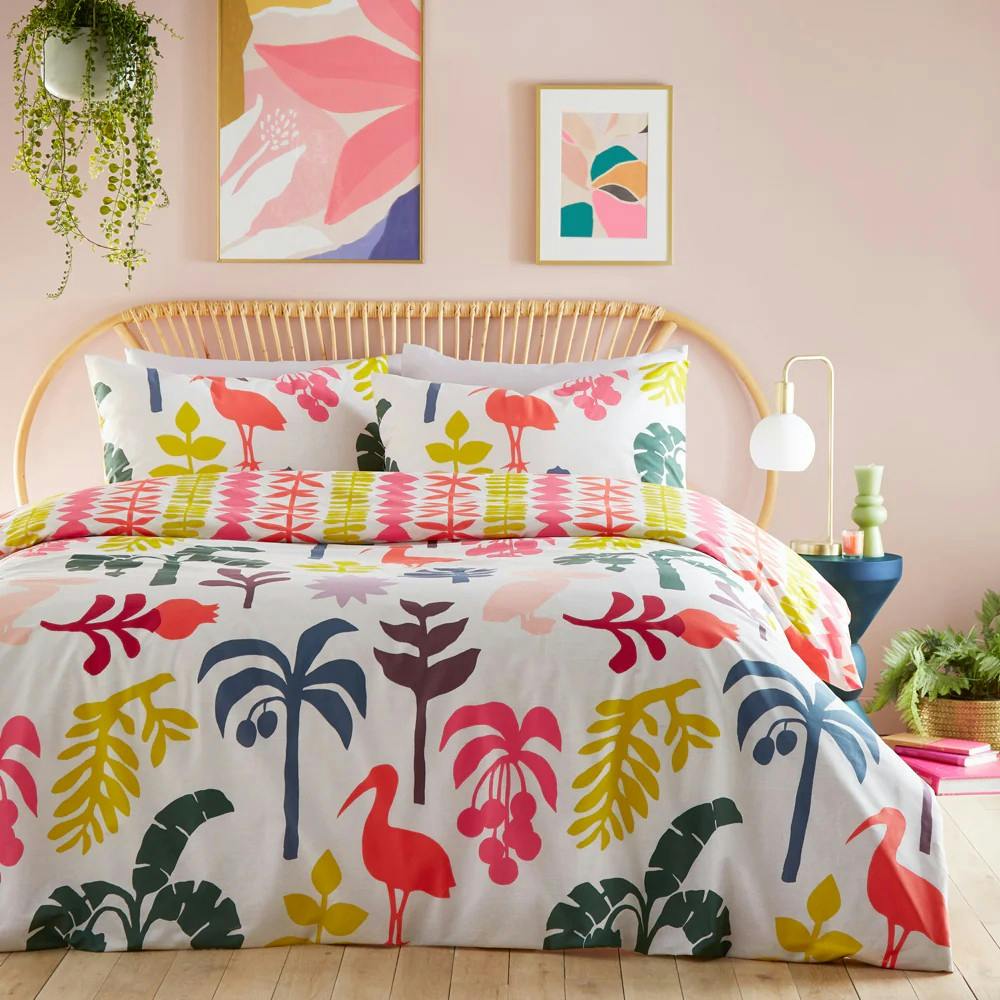 Furn Marula Tropical Duvet Cover Set - Multicoloured - King - Multicoloured - 50% Cotton/50% Polyester