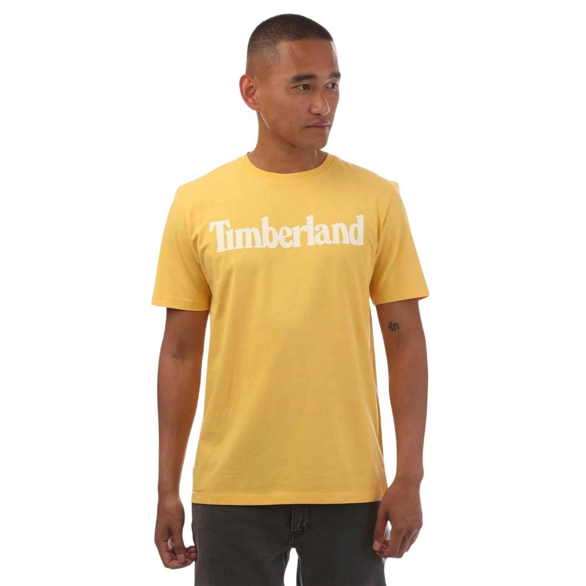 Timberland Men's Yellow Northwood Wordmark Cotton Crew Neck T-Shirt - L - 100% Cotton