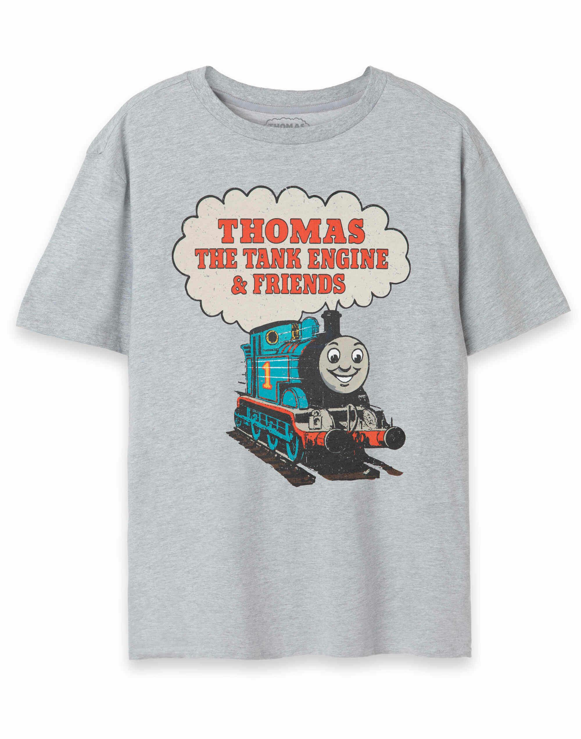 Vanilla Underground Men's Grey Thomas And Friends Vintage Train Short Sleeved T-Shirt - XX-Large