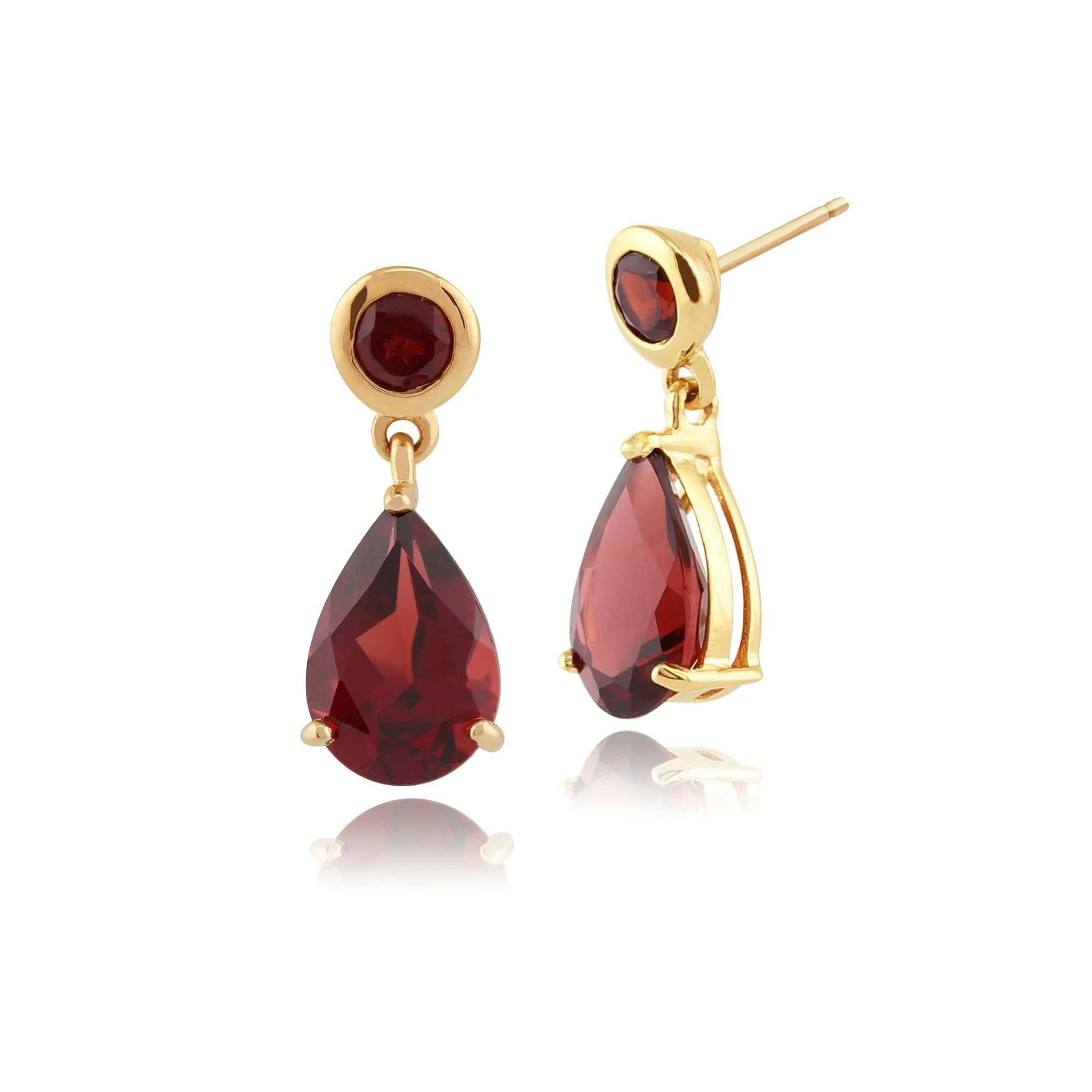 Gemondo Yellow/Gold Classic Pear Garnet Drop Earrings In 9Ct