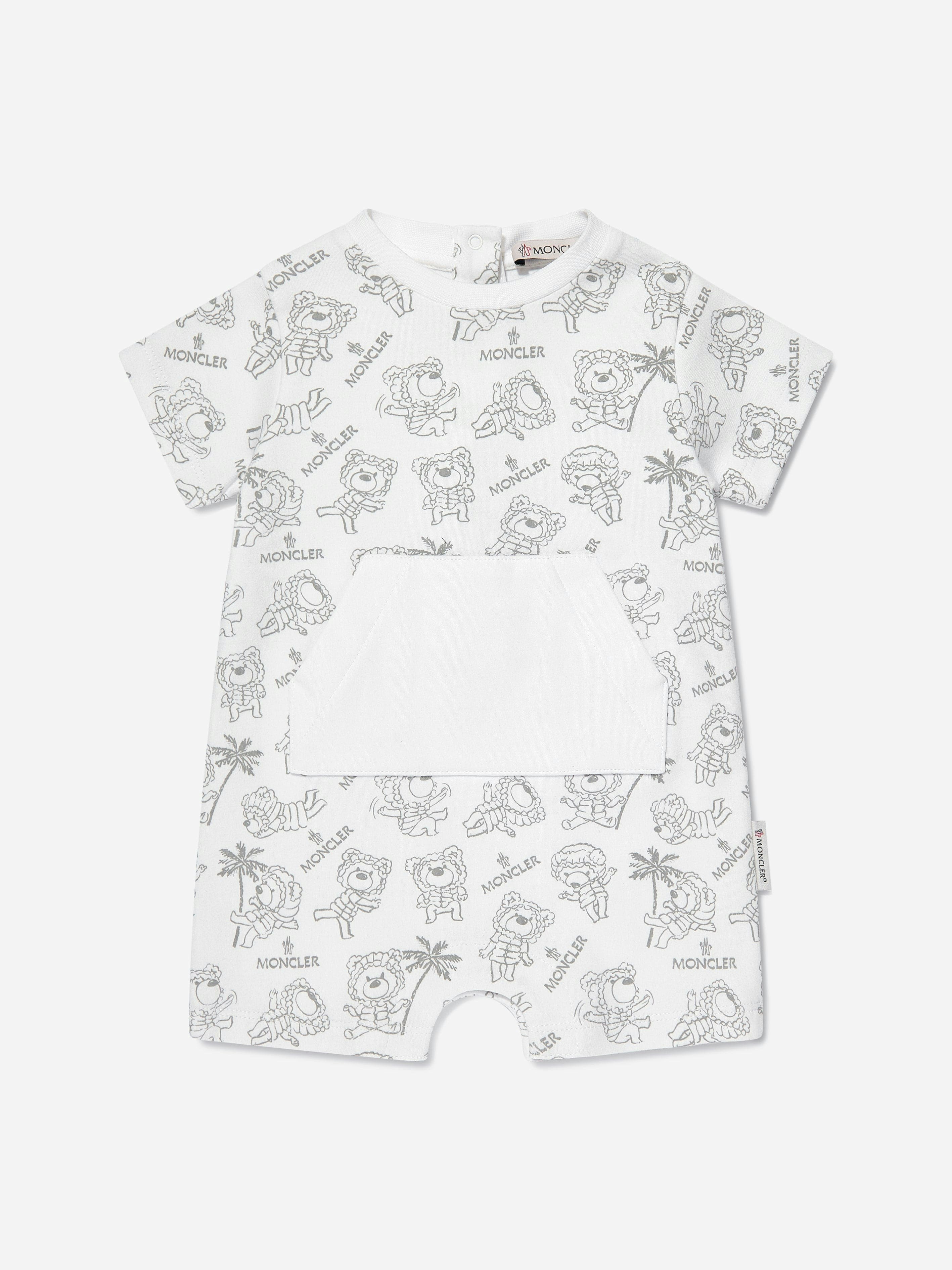 Moncler Enfant Unisex Infant White/Silver Baby Bear Logo Romper In - 6 - 9 Mths