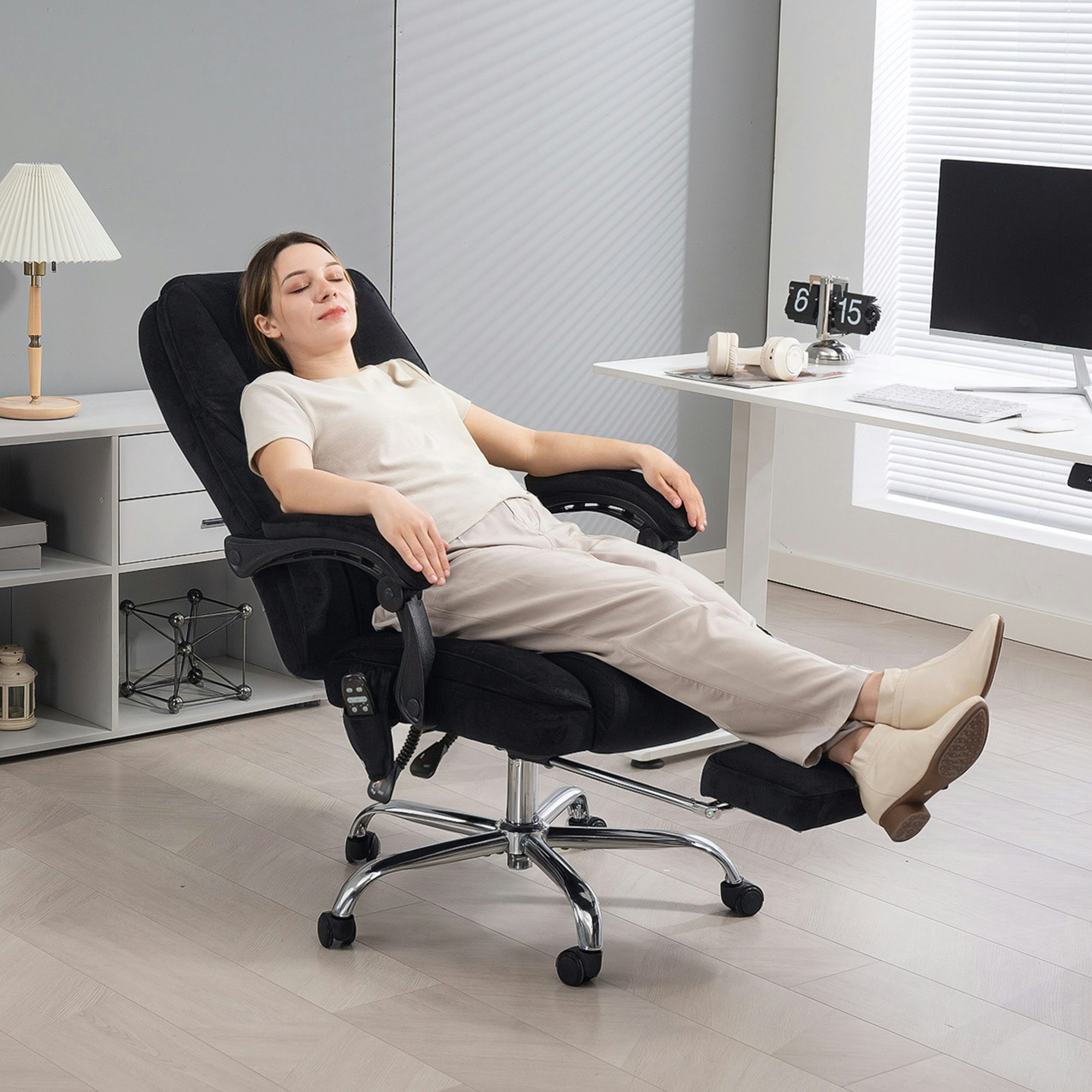 Rackhams Black Massage Office Chair, Heated Reclining Desk Chair, - Yes - Massage Office Chair