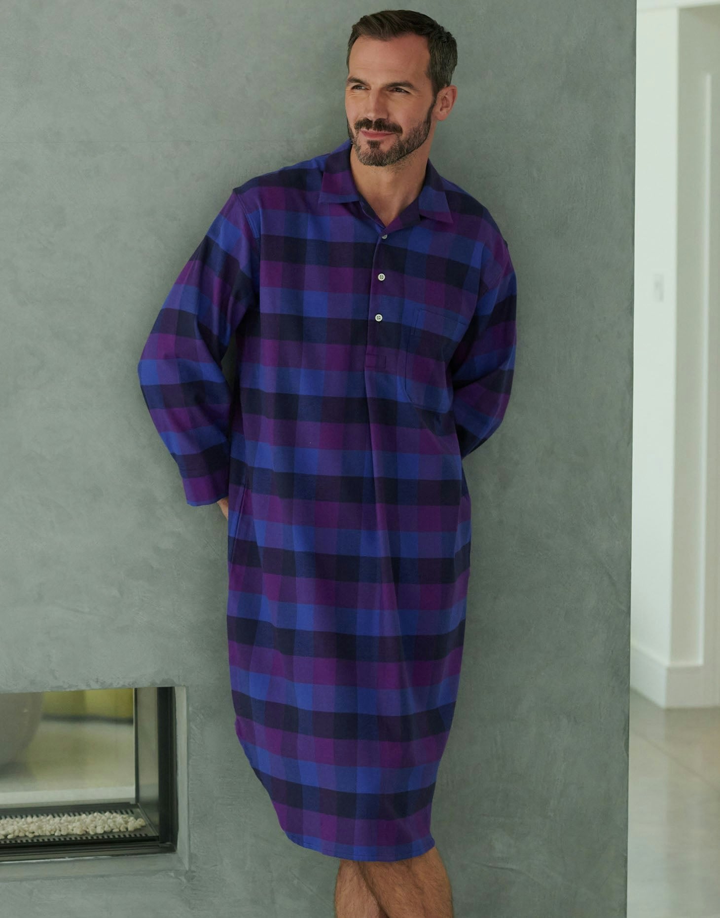 British Boxers Men's Brushed Cotton Nightshirt – Berwick Check - XX-Large