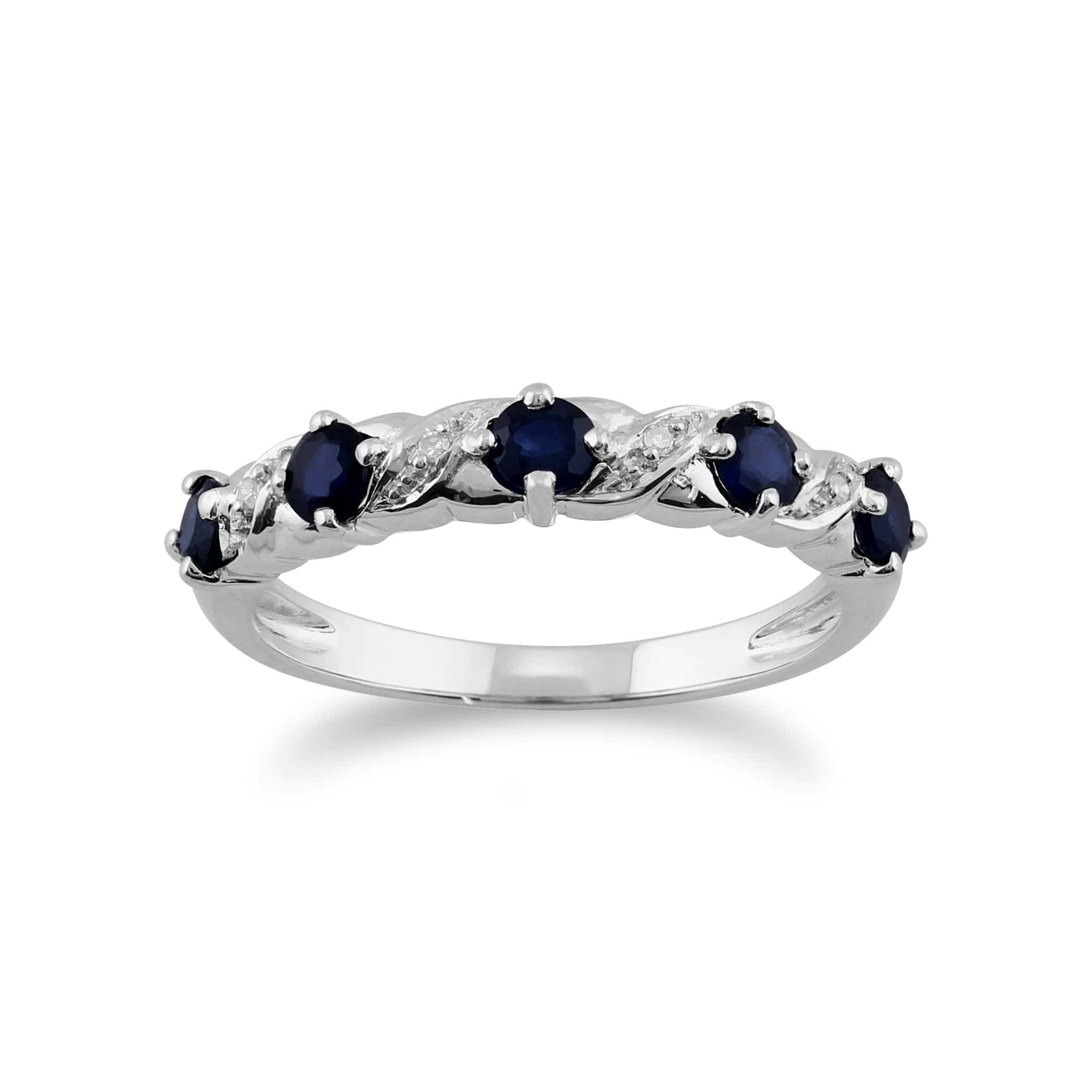 Gemondo White/Gold Art Nouveau Style Sapphire & Diamond Half Eternity Ring In 9Ct - L