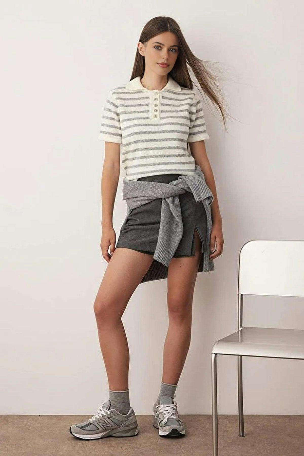 Wovcor Soft Textured Striped Knit Sweater - Ecru - L