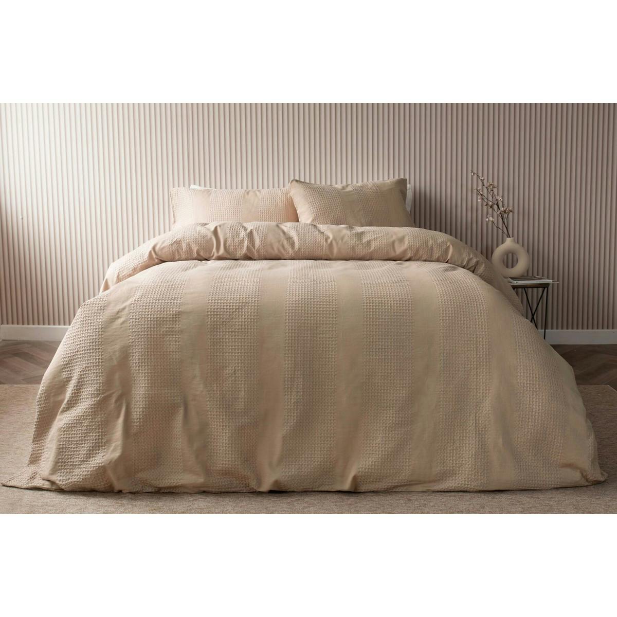 Rackhams Waffle Stripe Duvet Cover Set - Latte - Single - Latte - 100% Cotton