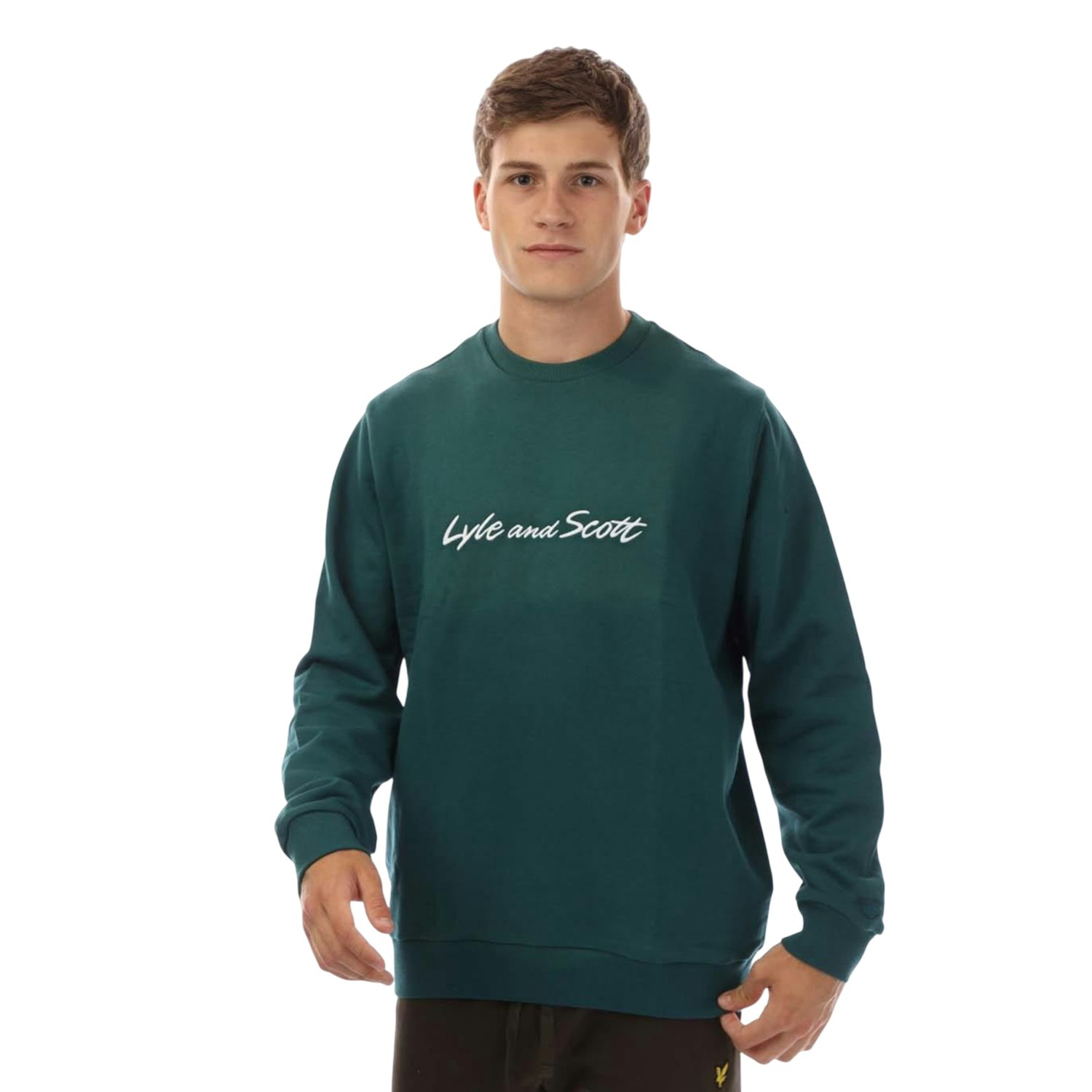 Lyle & Scott Men's Green/White Script Sweatshirt - Medium