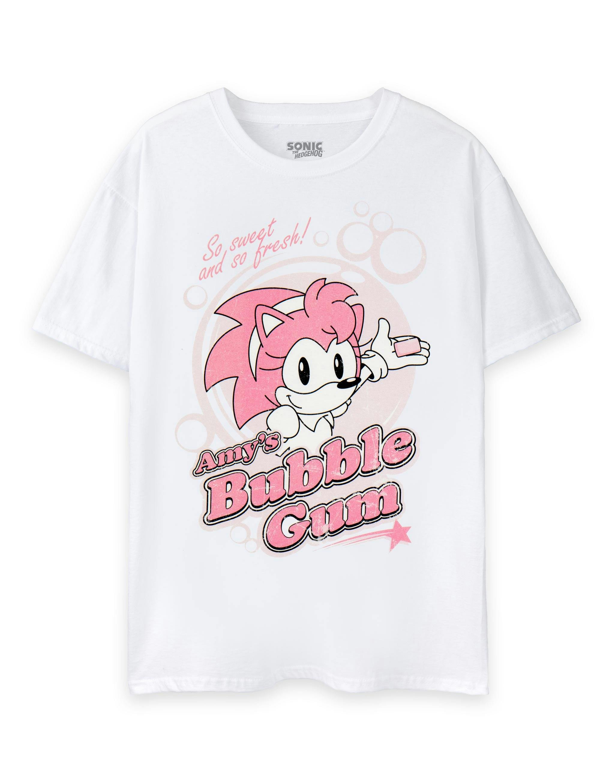 Vanilla Underground Women's White Sonic The Hedgehog Amy's Bubblegum Short Sleeved T-Shirt - Large