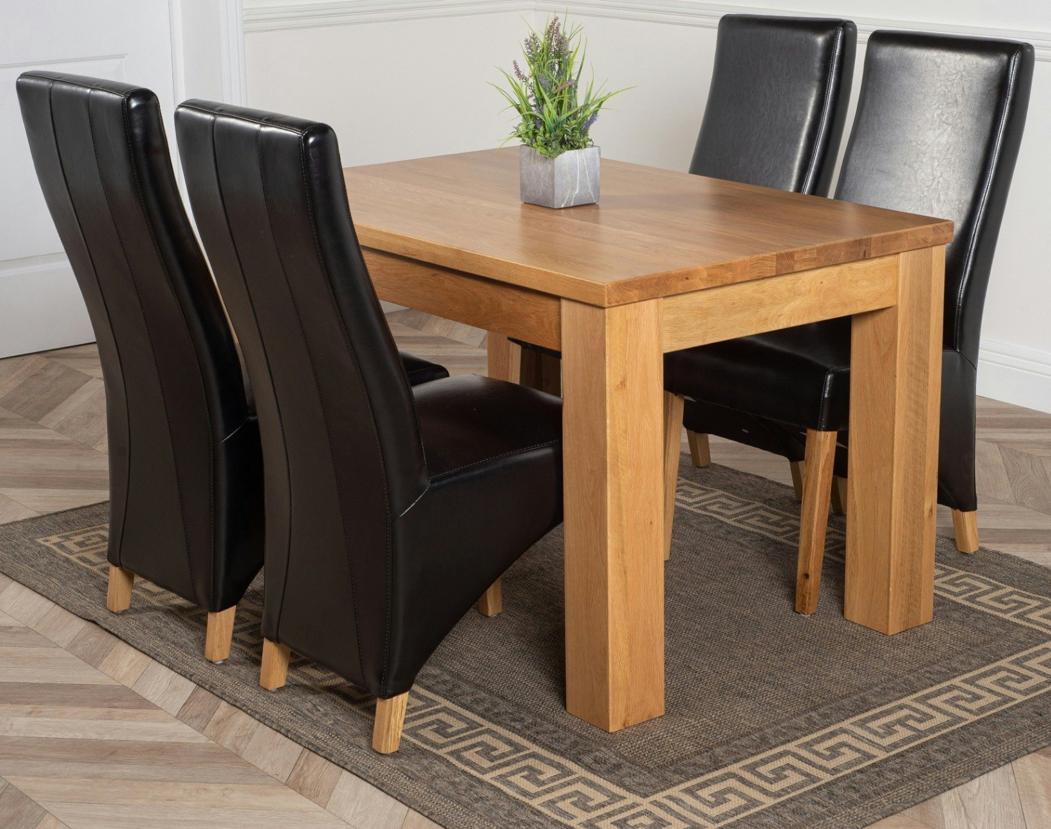 That's Furniture Black Dakota Small Oak Dining Table With Lola Leather Chairs - 4 Chairs