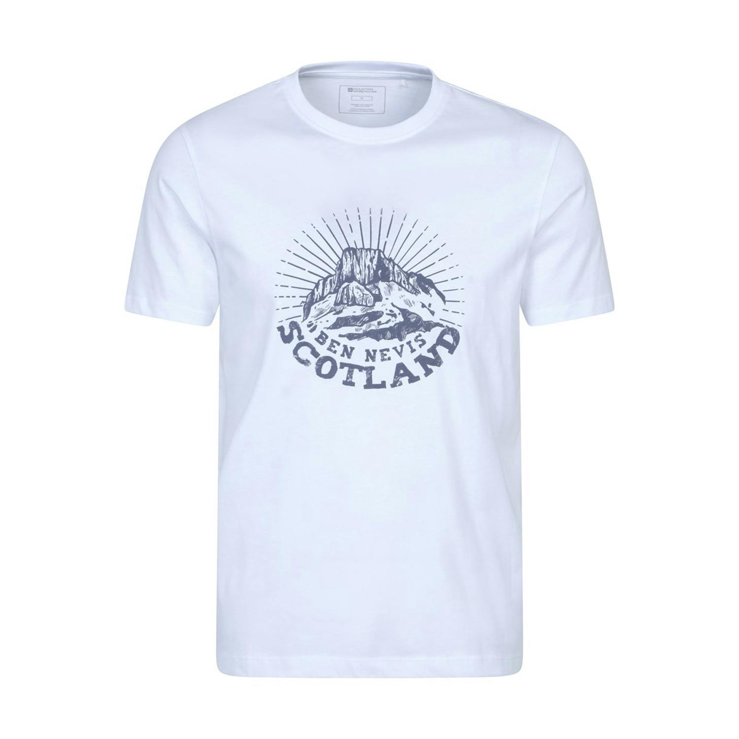 Mountain Warehouse Men's White Ben Nevis Scotland Short-Sleeved T-Shirt - Xxl - 100% Organic Cotton