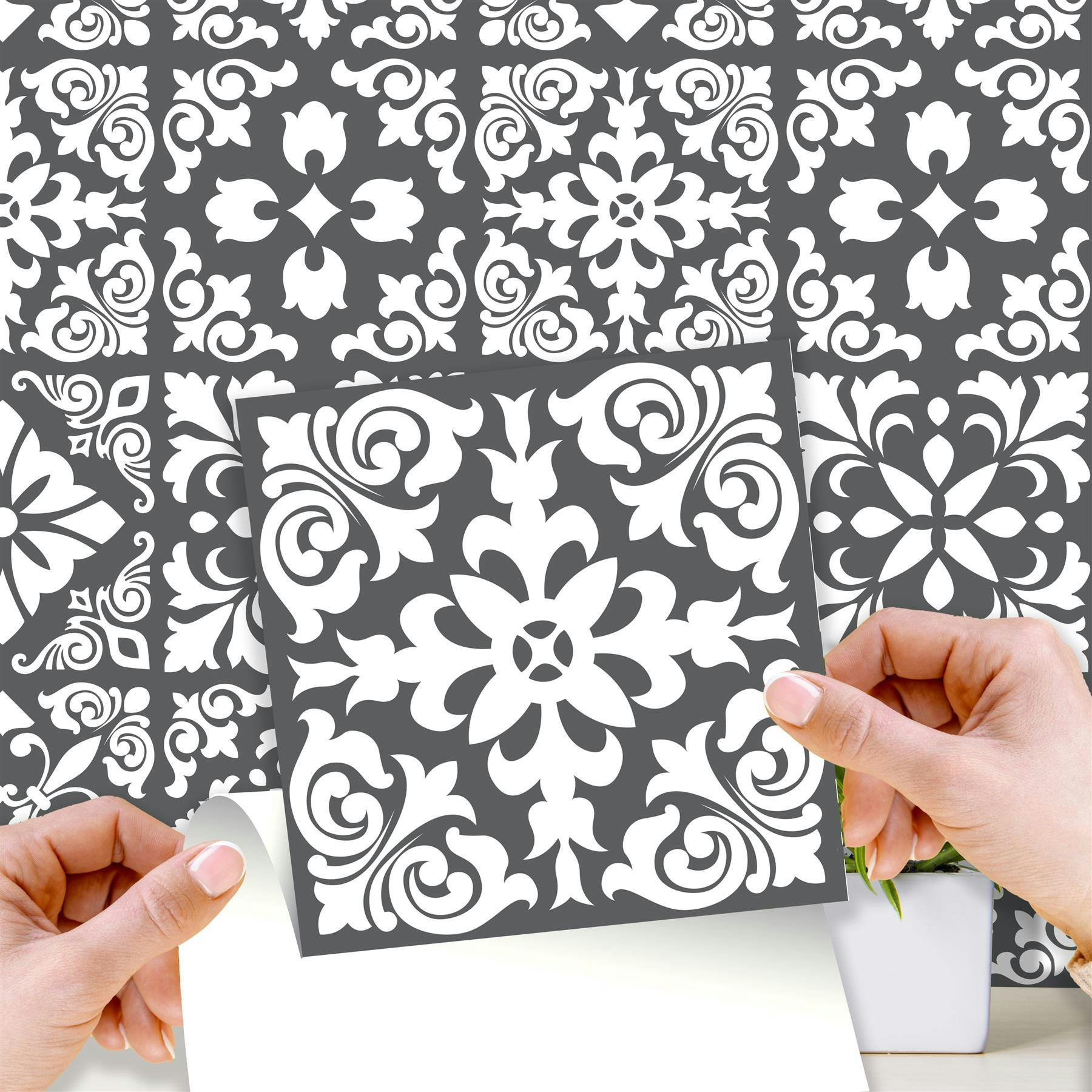 Walplus Dark/Grey Wt1542 - Spanish Renaissance Tiles Wall Stickers - 15 Cm X 15 Cm - 24 Pcs