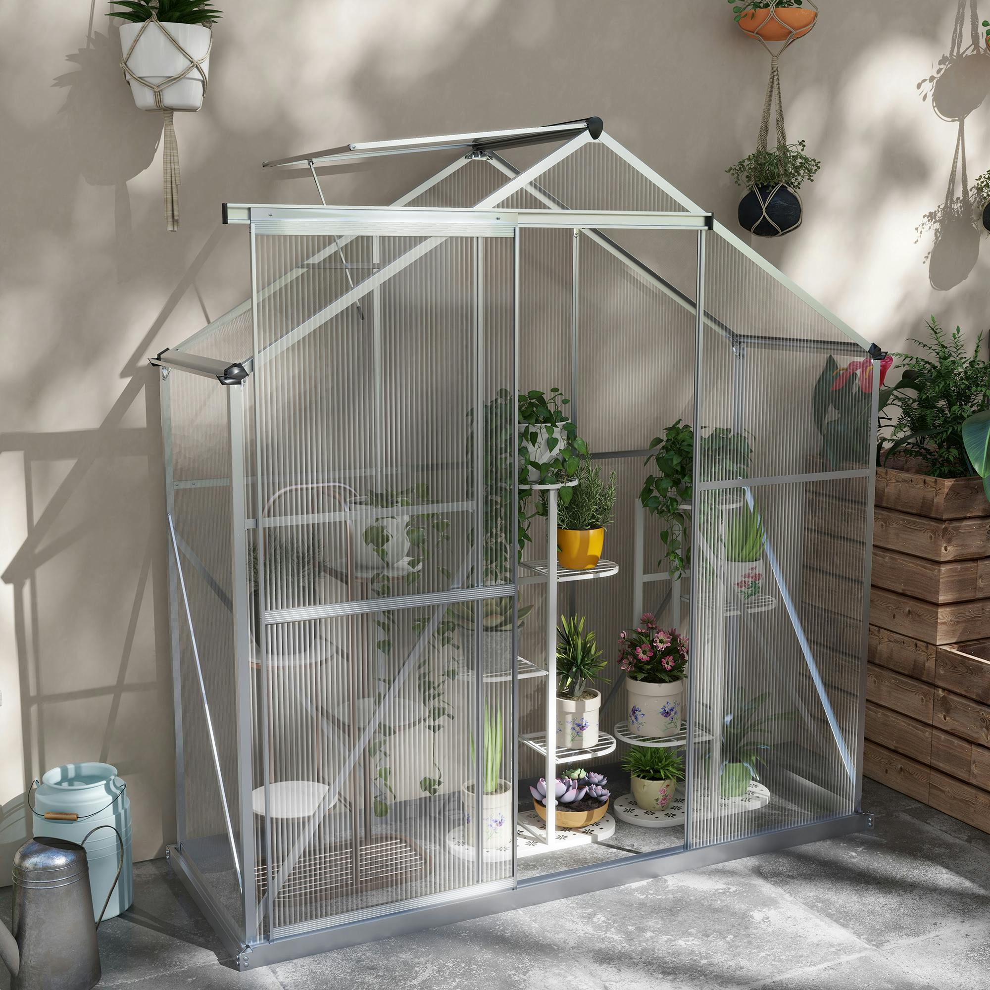 Outsunny Green/Dark/Grey 6 X 2.5Ft Polycarbonate House Aluminium House, - Silver