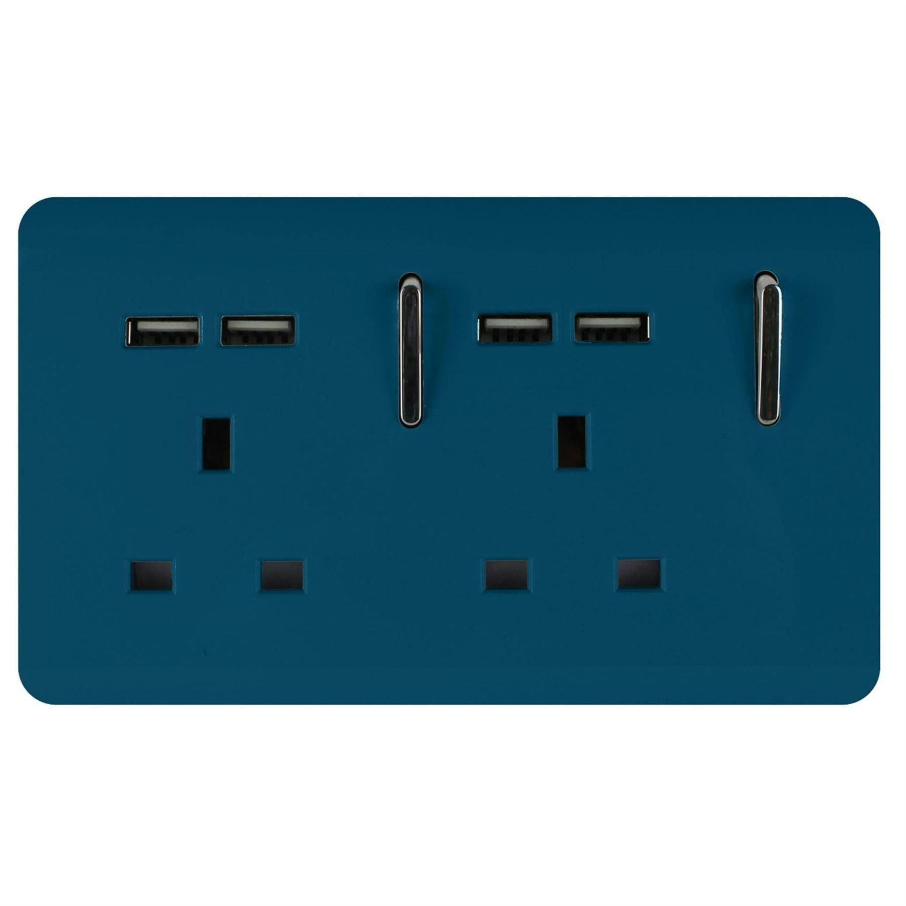 Trendi Switch Blue 2 Gang 4 Port Usb 2100Ma Plug Socket In Midnight
