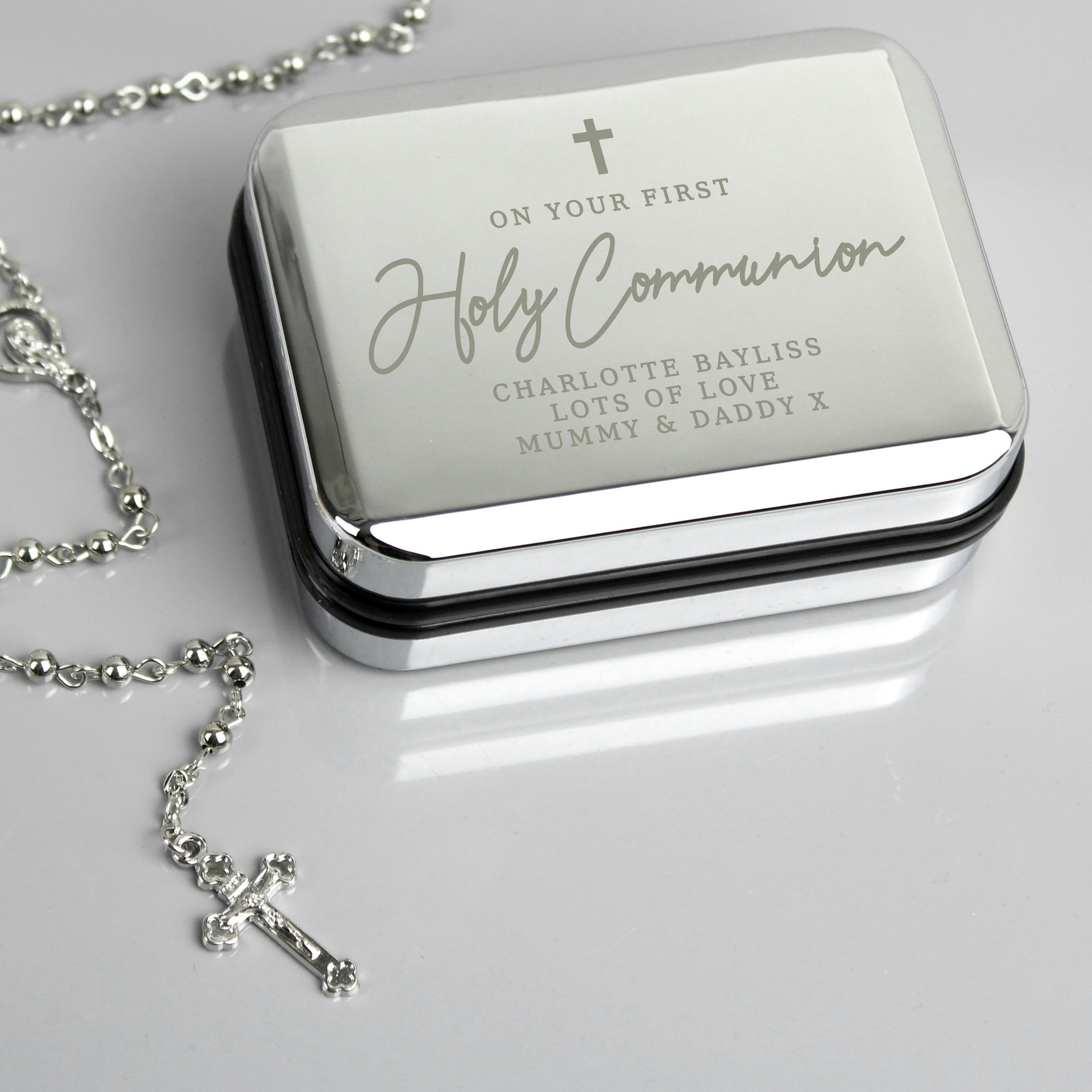 Personalised Memento Company Personalised First Holy Communion Rosary Beads And Cross Trinket Box
