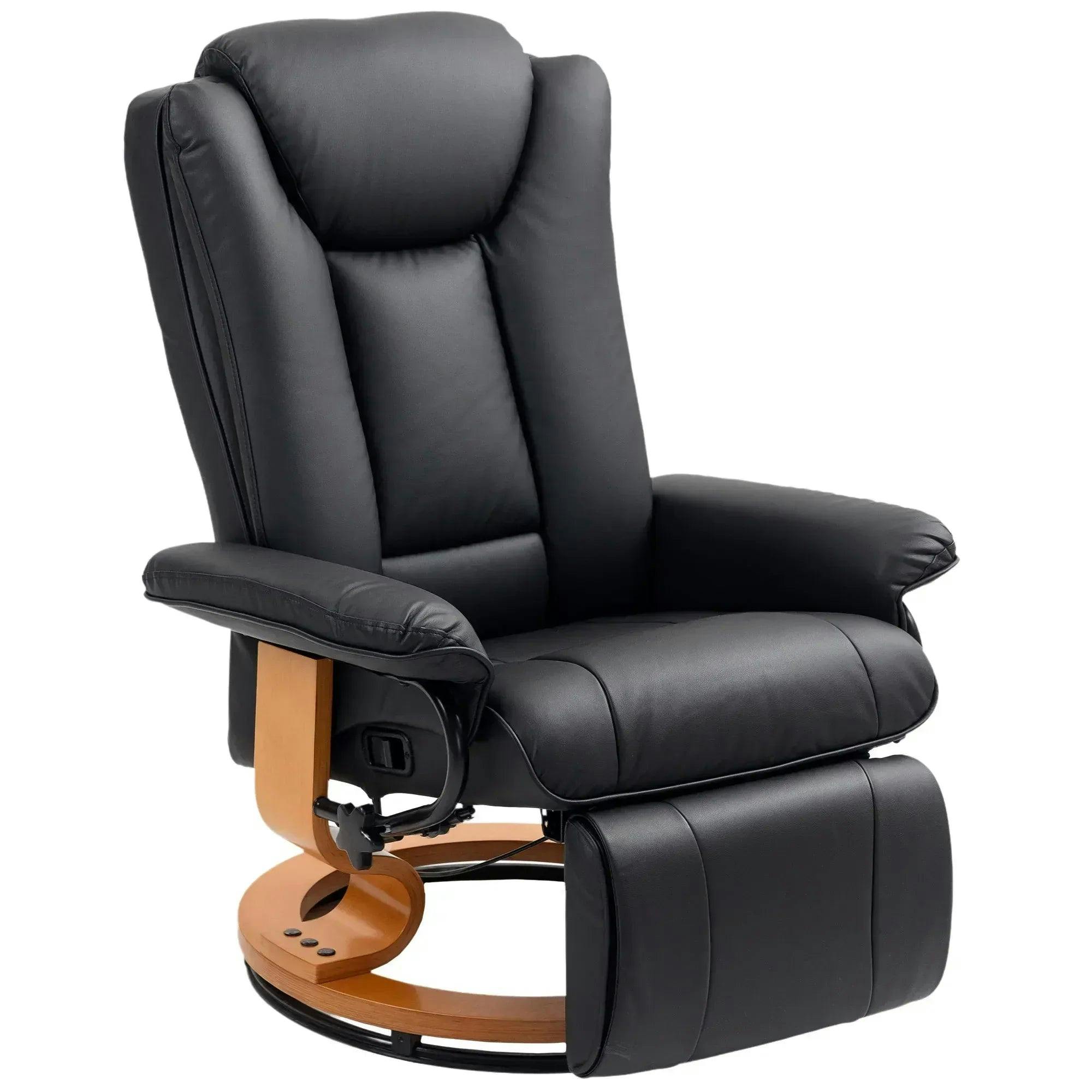 Portland Reclining Armchair with Footrest - Black - Faux Leather - Image 4