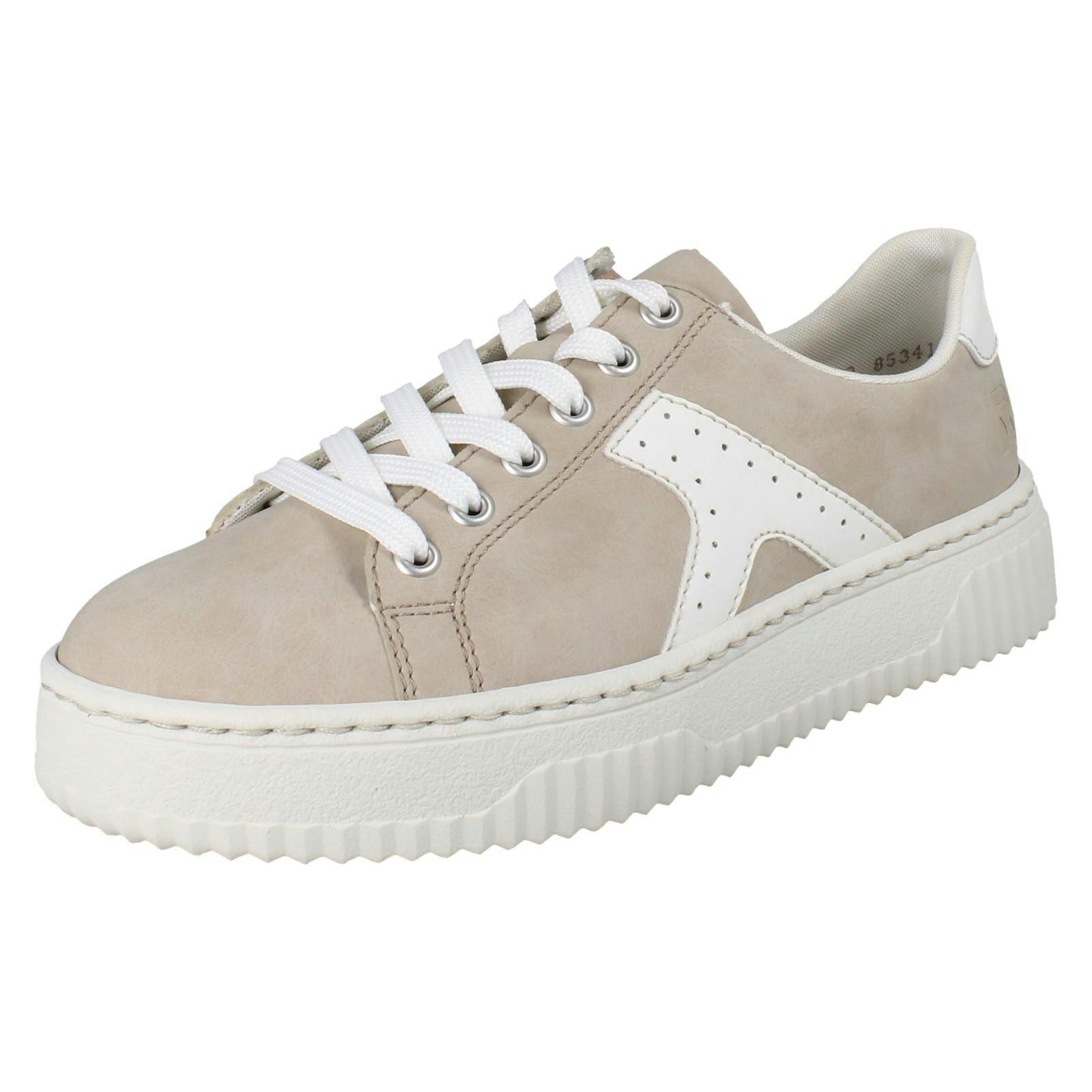 Rieker Women's Beige Platform Lace Up Trainers With Side Zip N9920 - Uk 7.5