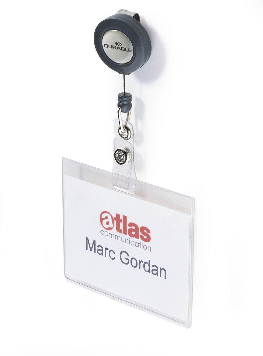 Durable Badge Reel Name Tag Id Card Holders + Inserts | 10 Pack | 60 X 90Mm