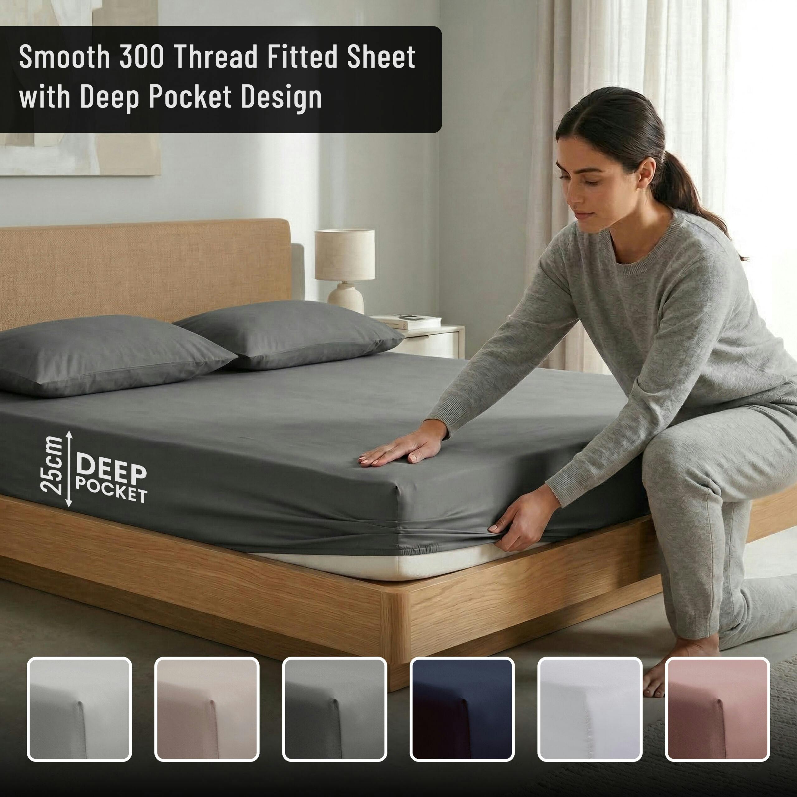 Rackhams Green T300 Fitted Sheet Or Pillowcase - Charcoal - Single (90Cm X 190Cm) + 25Cm Deep