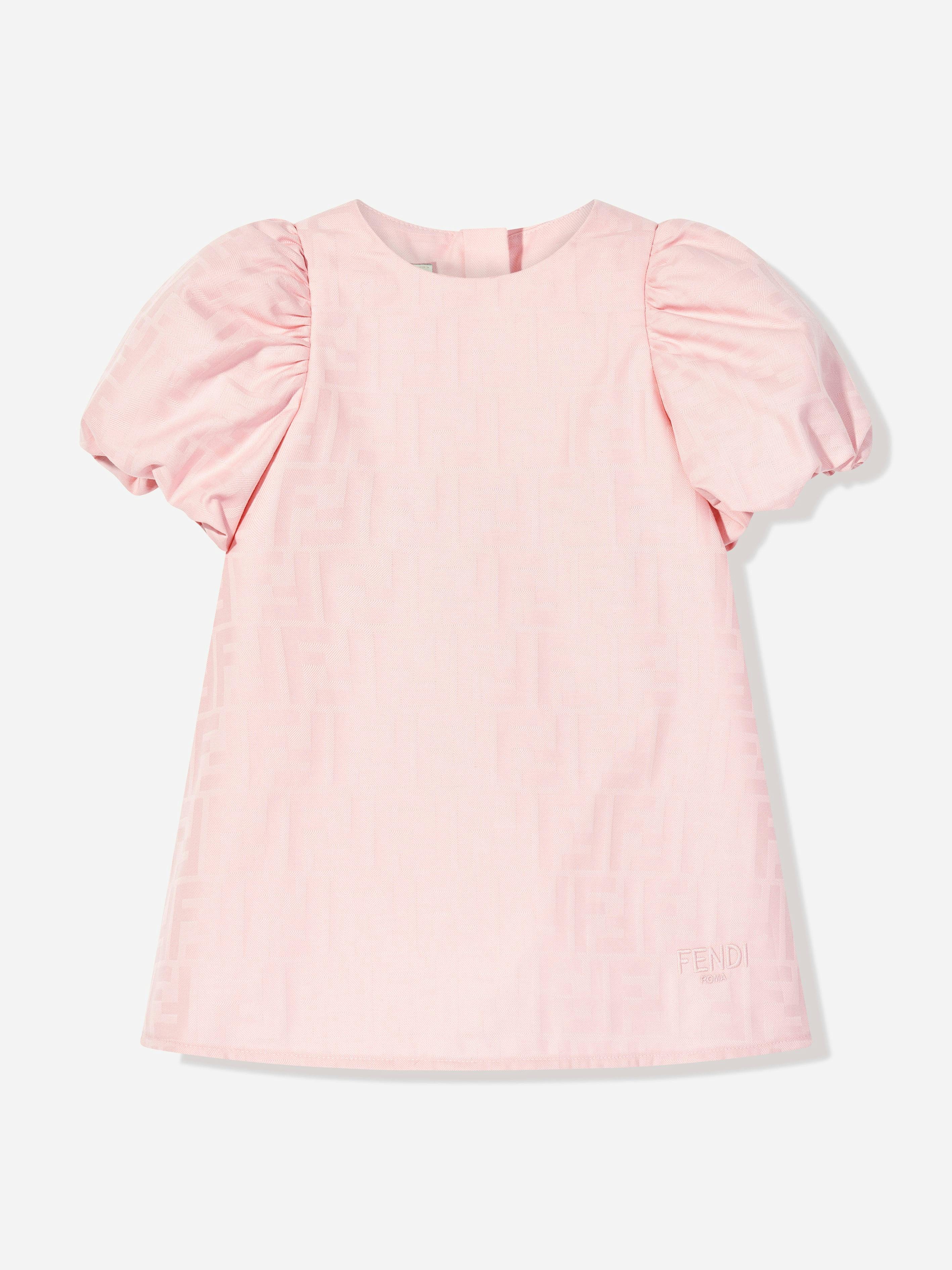 Fendi Kids Girls Pink Fendi Baby Cotton Ff Jacquard Dress In - 24 Months