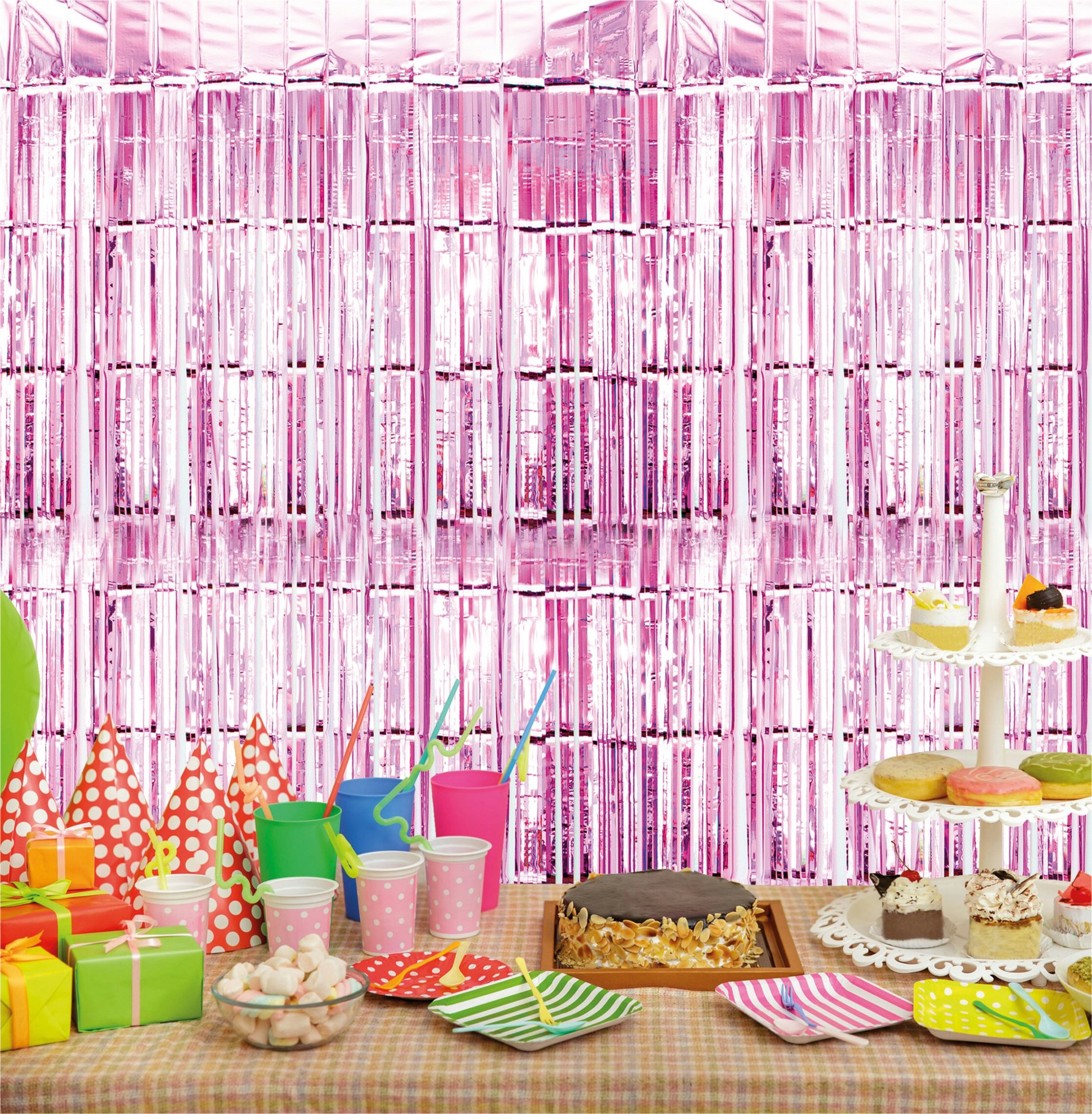Cheetah Pink Shimmer Tinsel Curtain, 2.5M X 1M