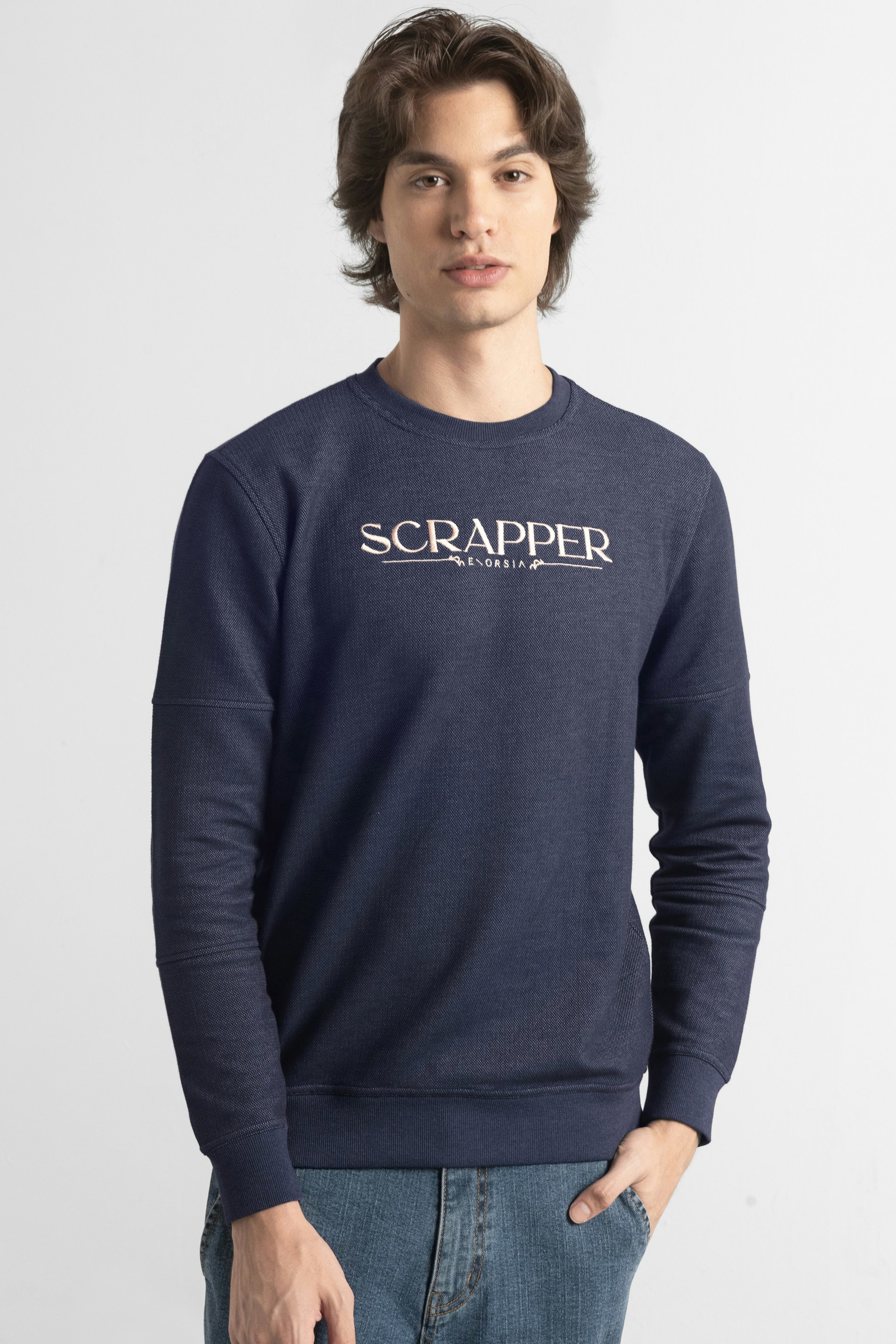 Enorsia Heavy Pique Terry Crew Neck Sweatshirt - Xl - Navy - 85% Cotton, 15% Polyester