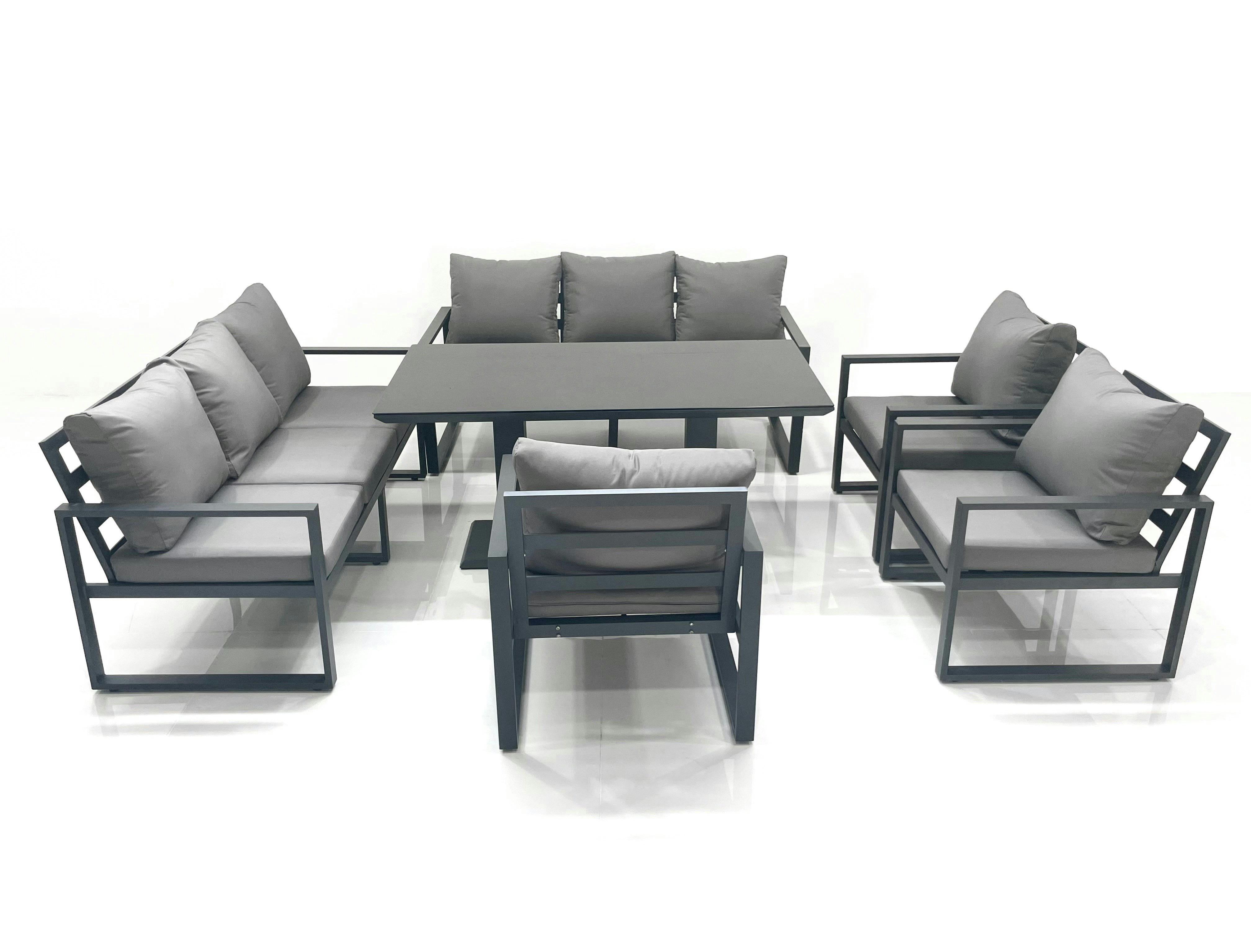 Fimous Dark/Grey Garden Sofa Set Aluminium Furniture Rising Dining Tabe Set With 3 Chair