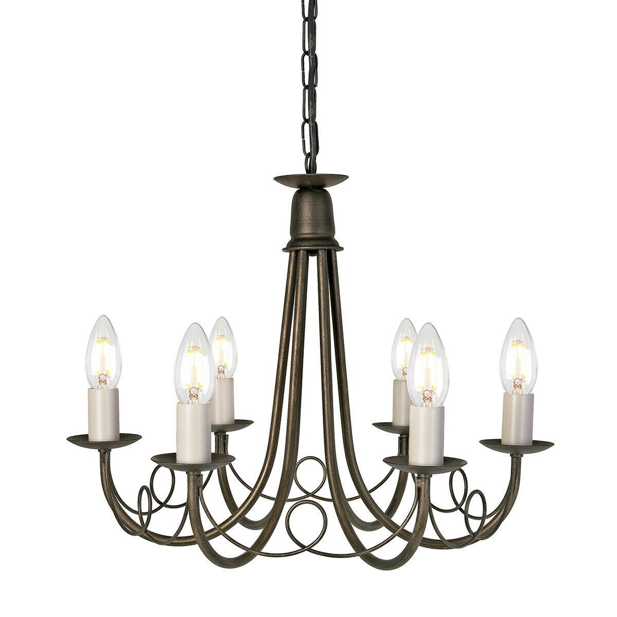 Loops Light/Ivory/Gold Bulb Chandelier Hanging Pendant Led E14 60W Bulb Size 6