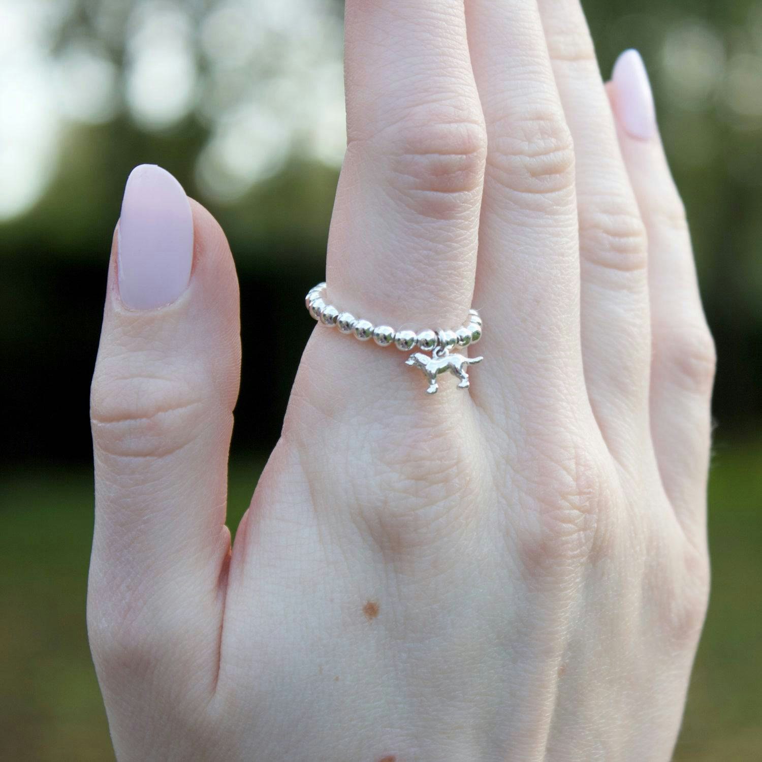 Mylee London Silver Sterling Ball Bead Ring With Labrador Charm - Yes
