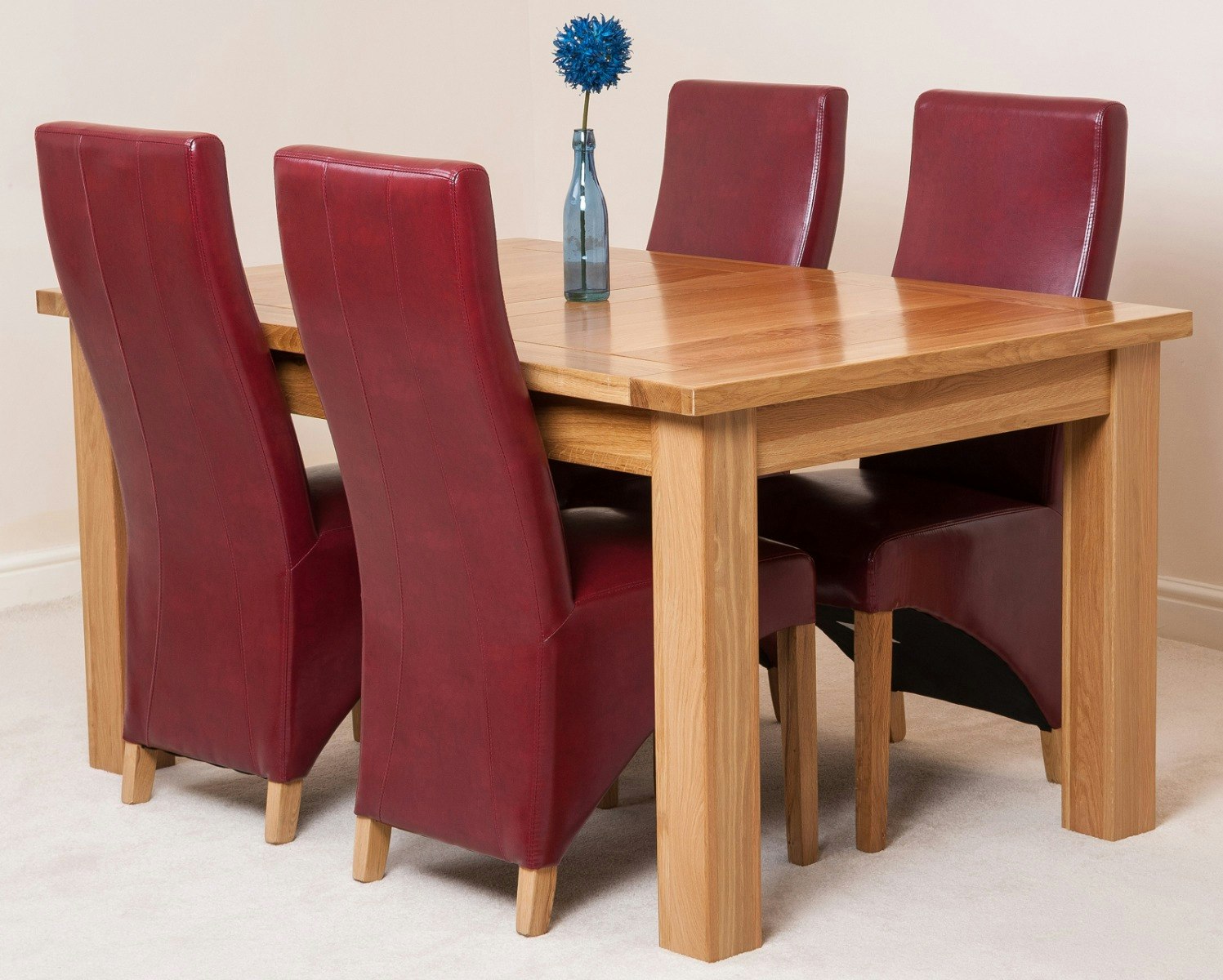 Rackhams Burgundy Seattle Oak Extending Dining Table With Lola Leather Chairs - 4 Chairs