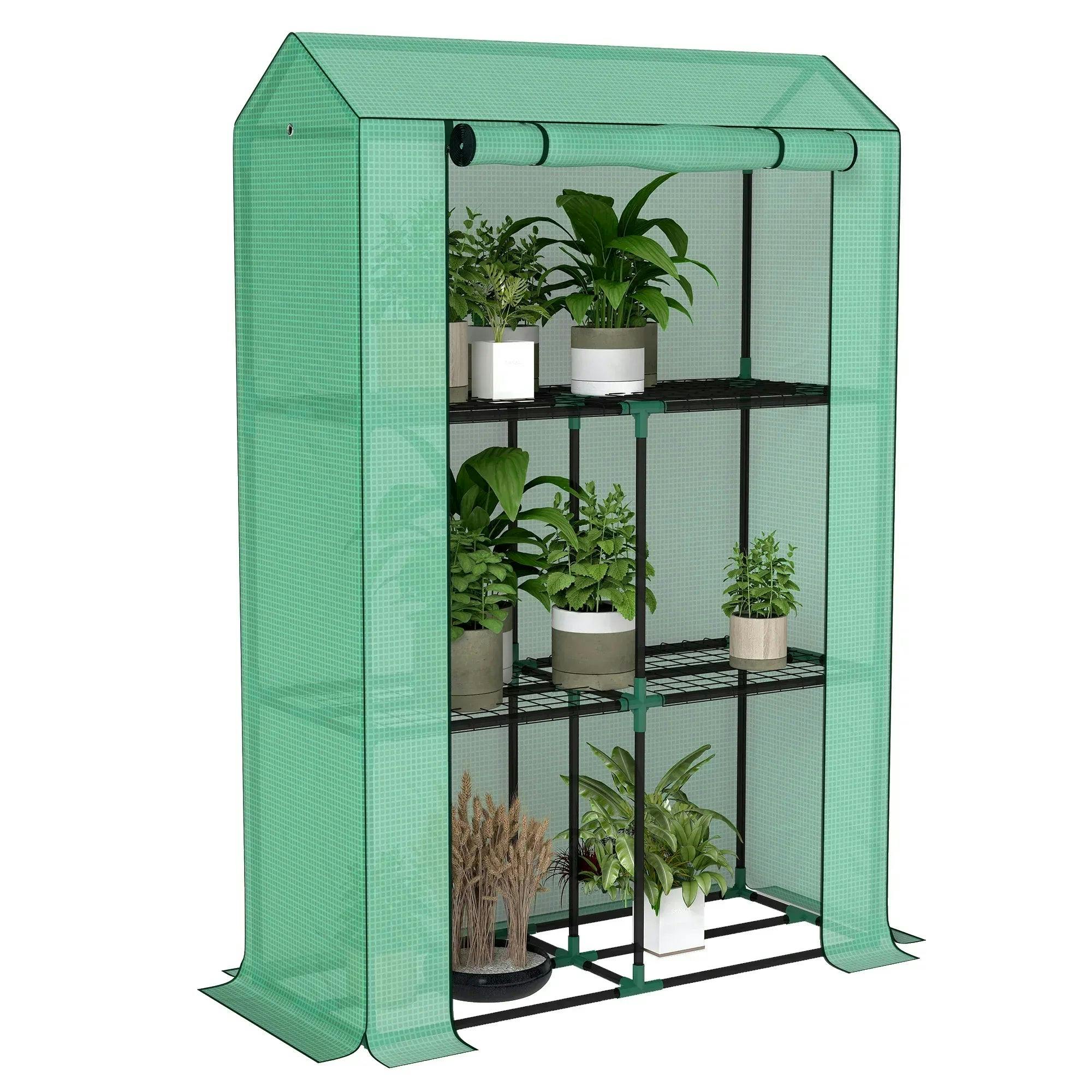 B&Q - 3 Tier Mini Greenhouse With Pe CoverRoll-Up DoorGreen - Image 4