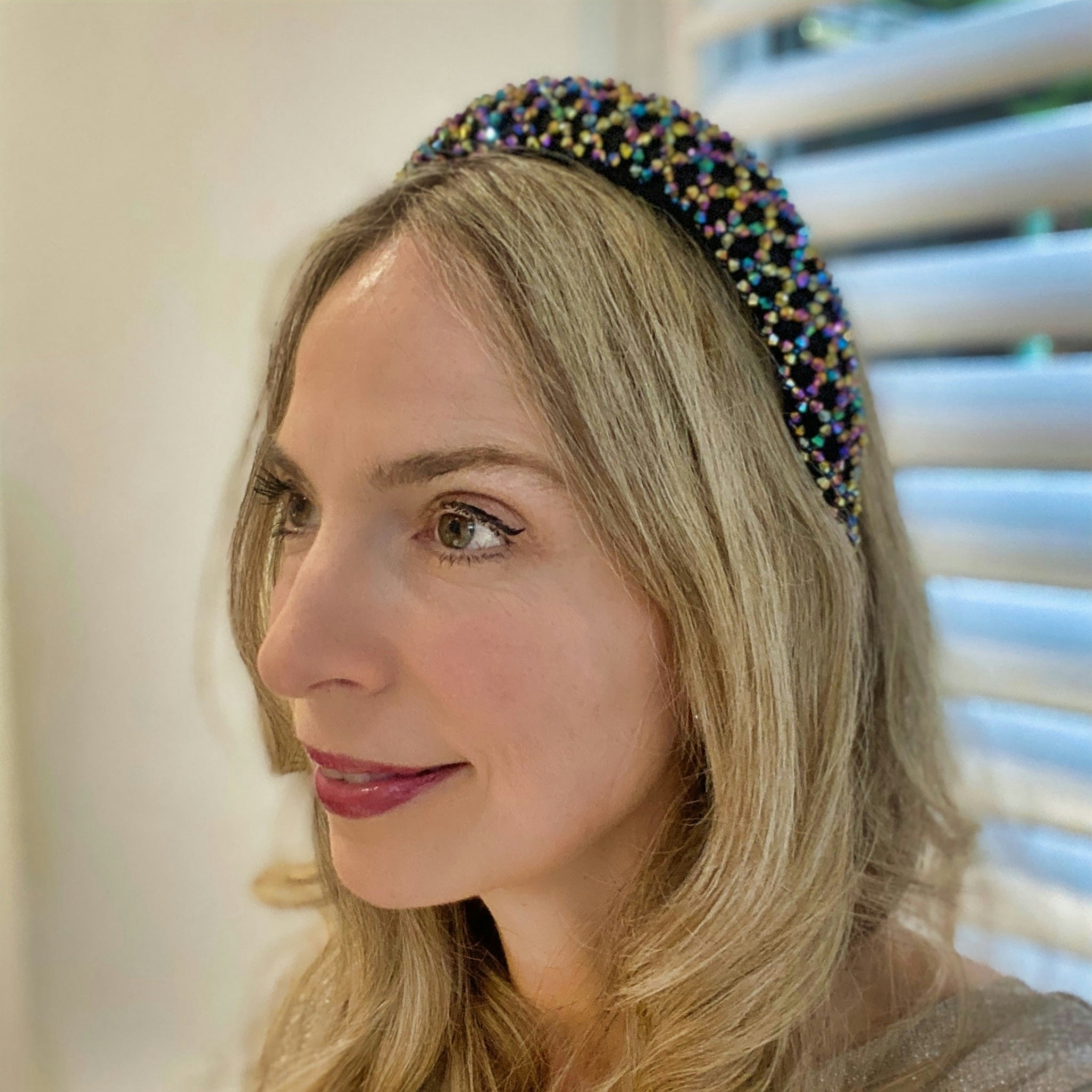 Queenmee Accessories Black Sparkly Headband Rainbow Beaded Headband