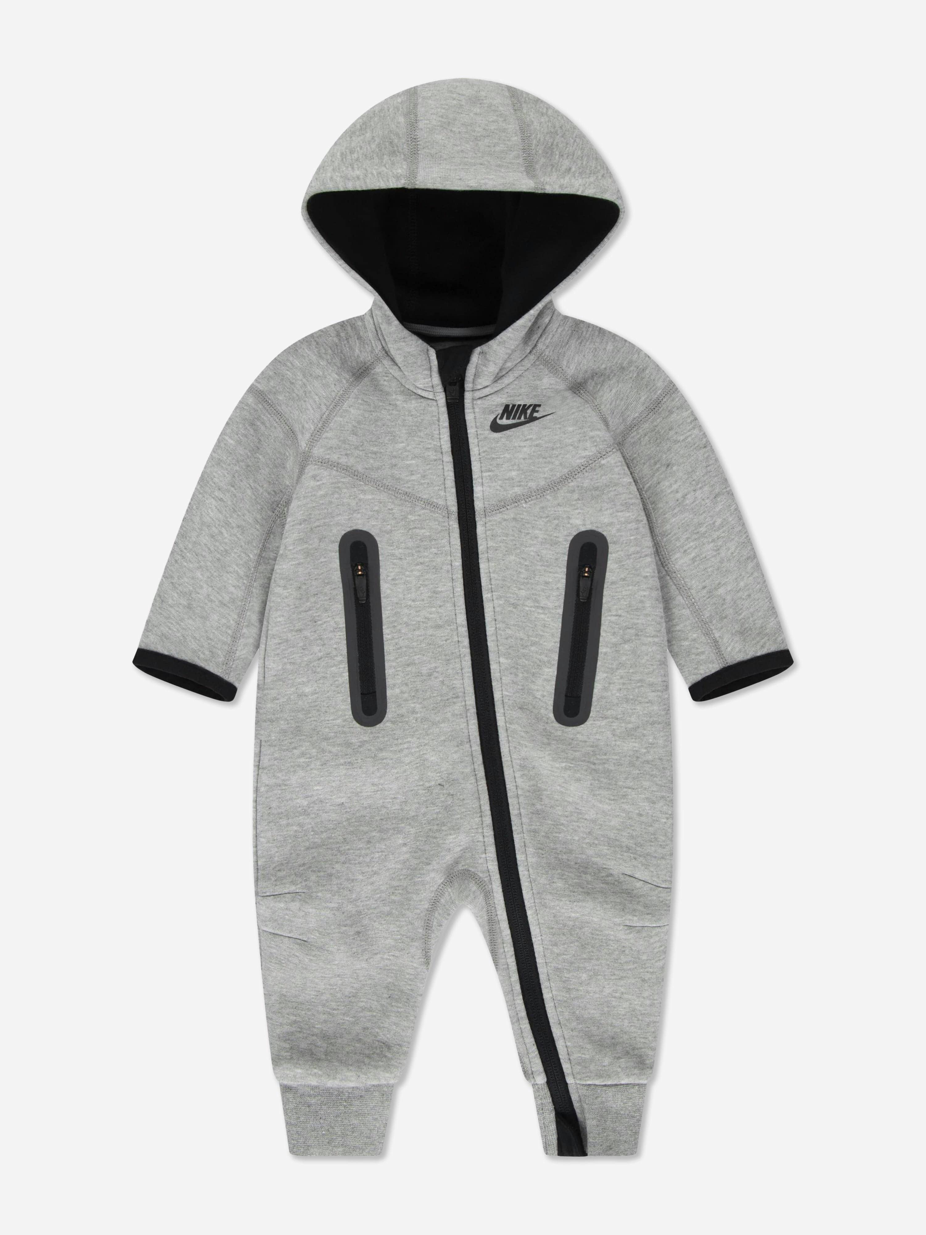 Nike Grey Baby Tech Fleece Hooded Coverall In - 12 Mths