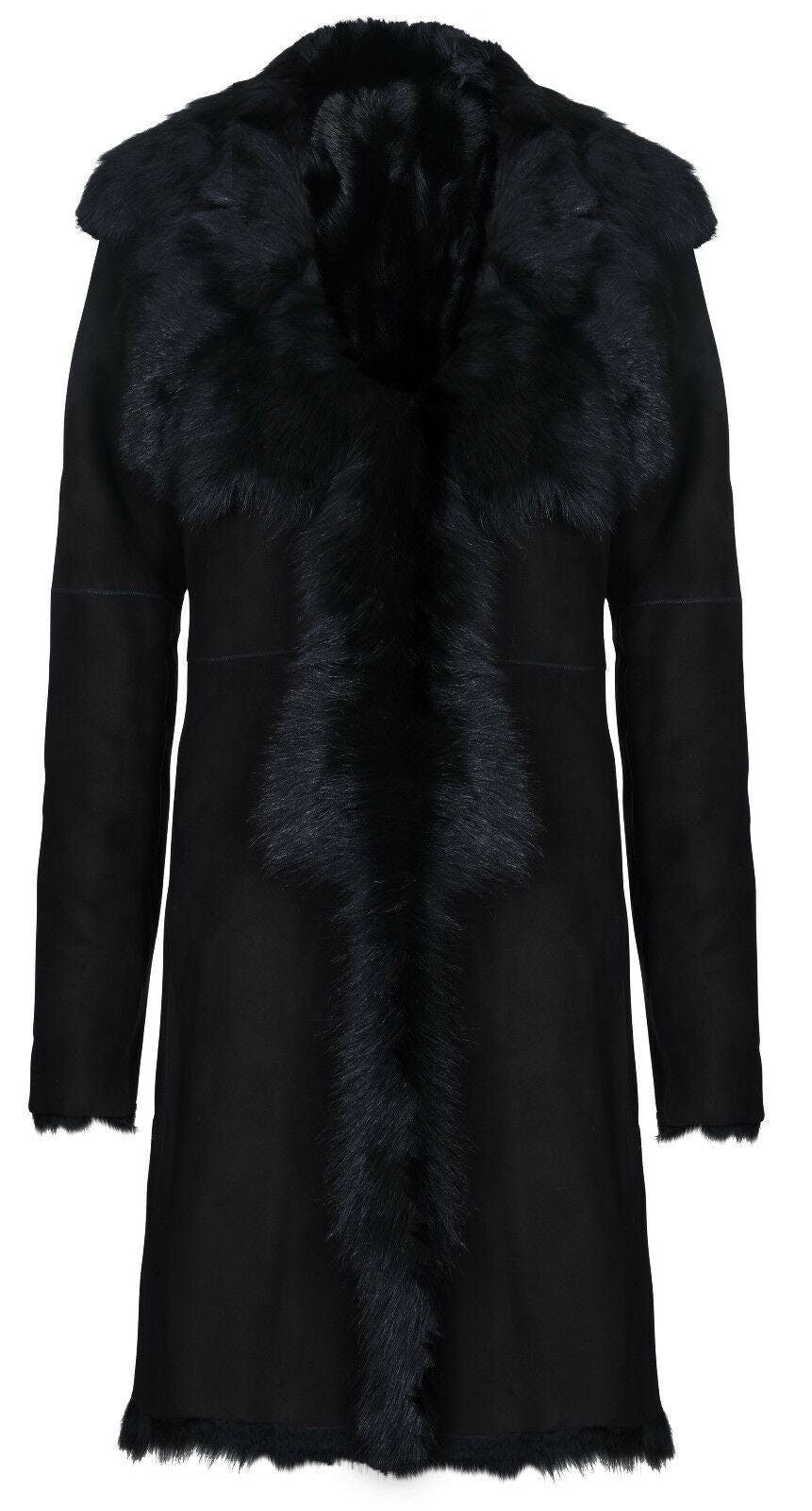 Infinity Leather Women's Black Toscana Sheepskin Suede Trench Coat-Tbilisi - Uk M/12 | Eu 38 | Us 8