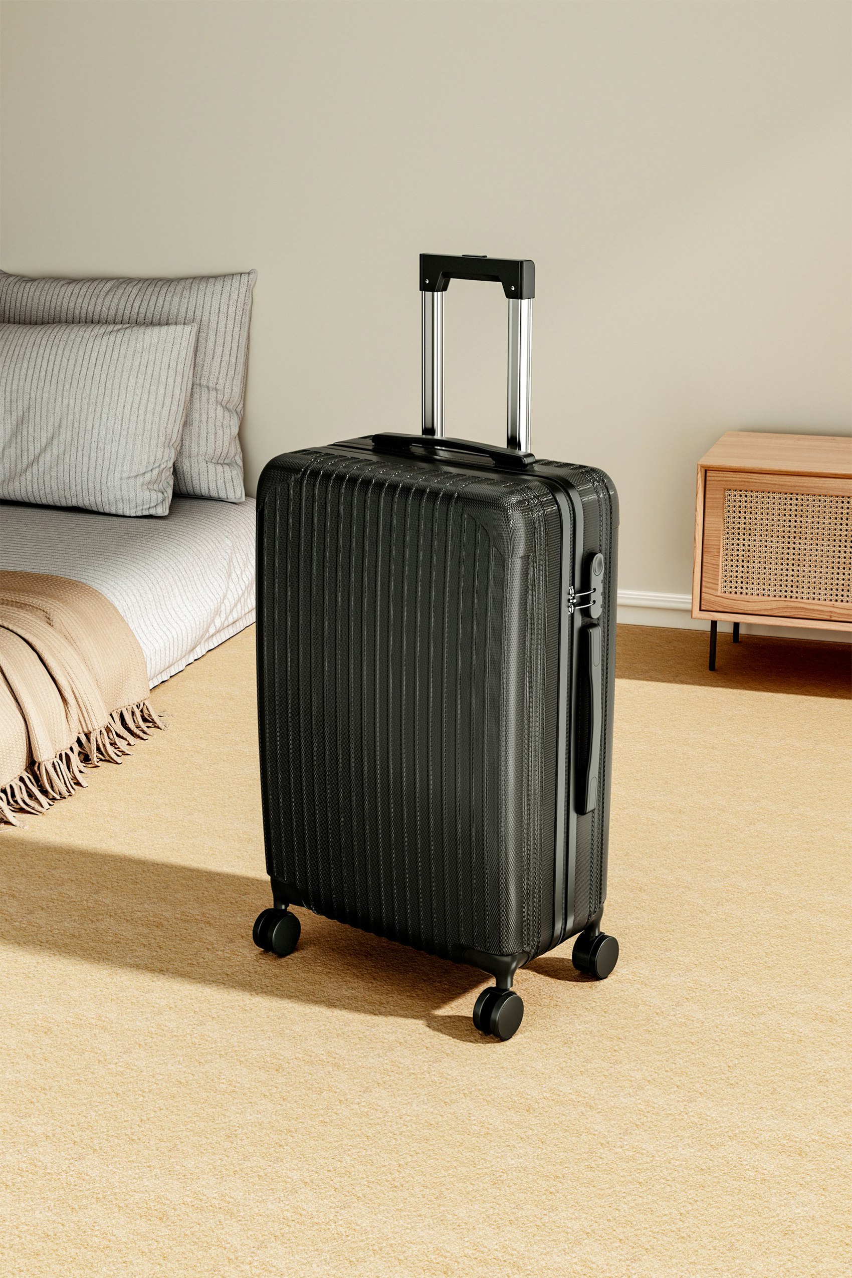 Living And Home Black Hardshell Spinner Wheel Luggage Travel Suitcase 24"