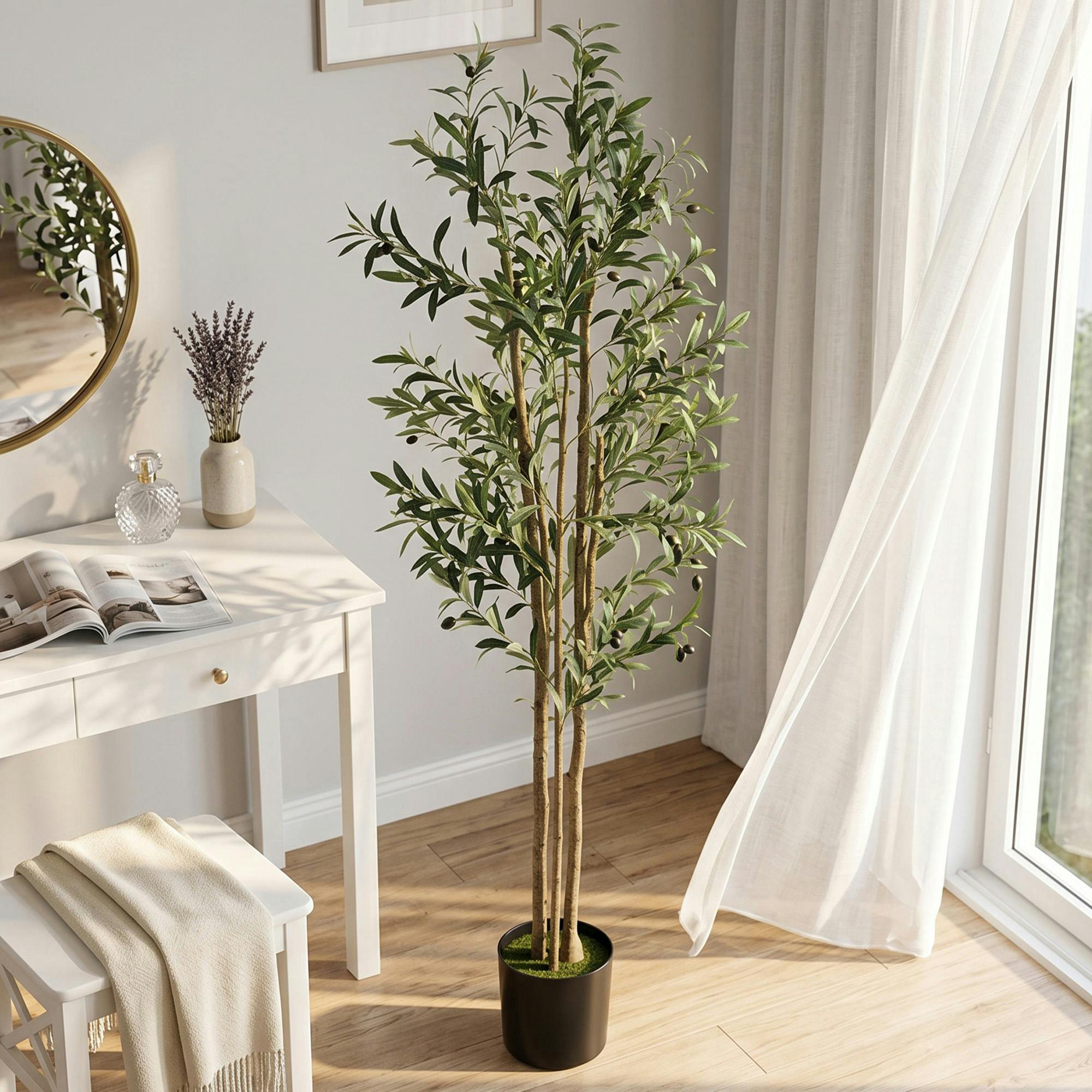 Homcom Green 175 Cm Artificial Olive Tree, Tall Faux Plant With 787 Leaves