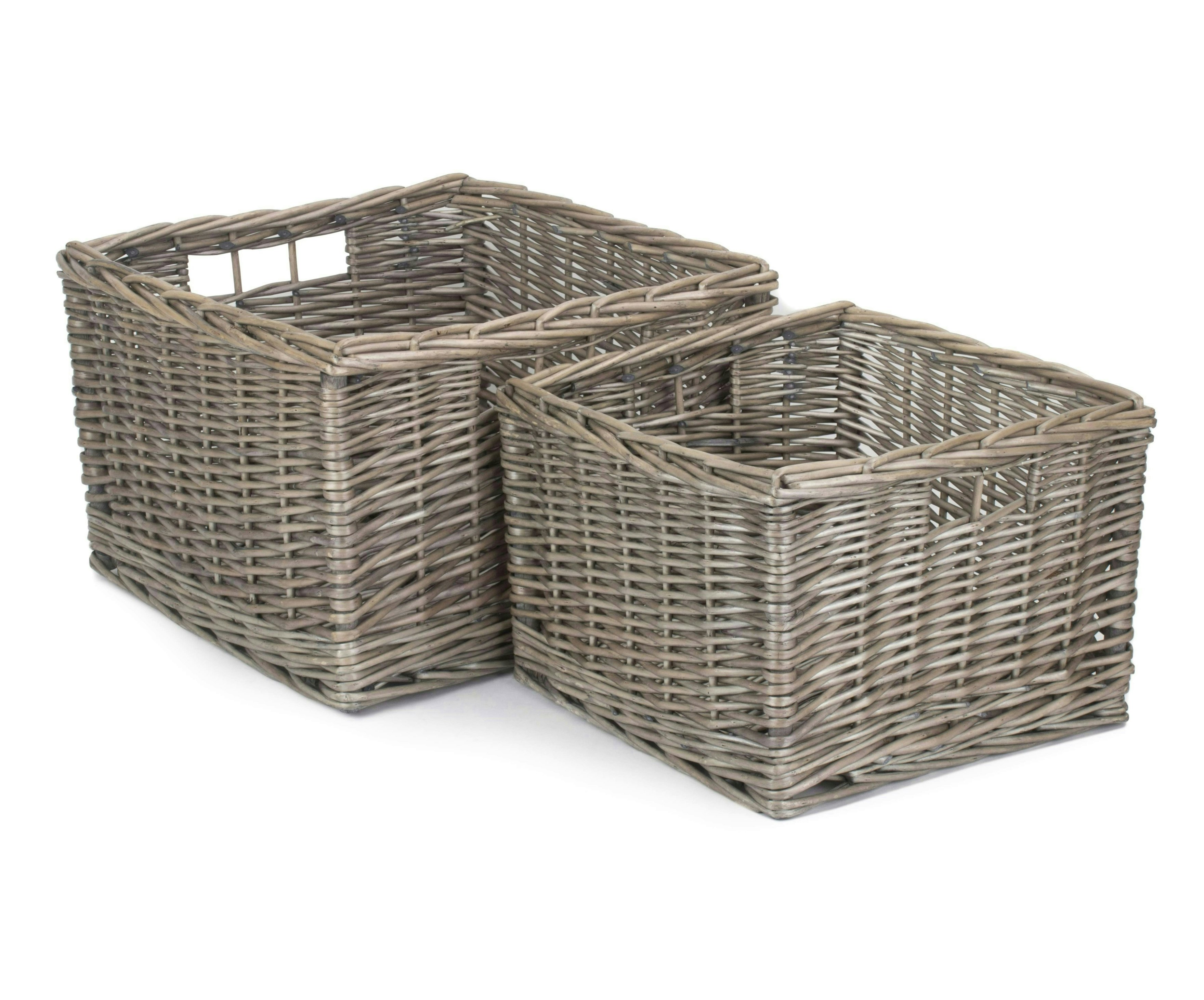 Red Hamper Square Antique Wash Unlined Storage Basket - Set Of 2