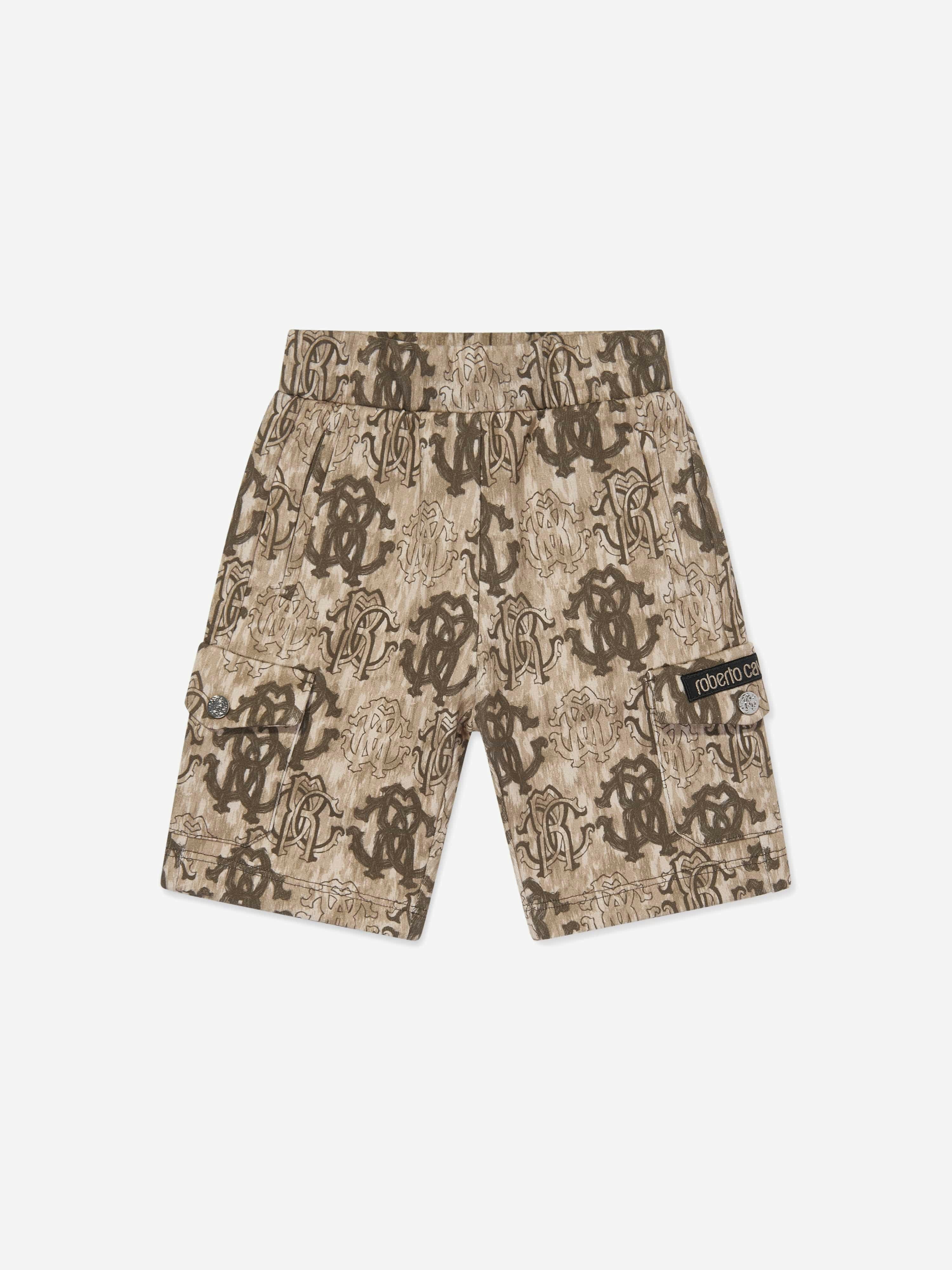 Roberto Cavalli Boys Brown Monogram Bermuda Shorts In - 16 Yrs