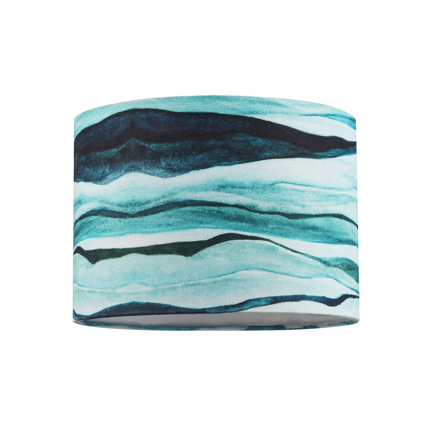 Happy Homewares Blue Sea Waves Drum Lamp Shade In Teal Duck Egg And Navy - 25Cm Linen Fabric