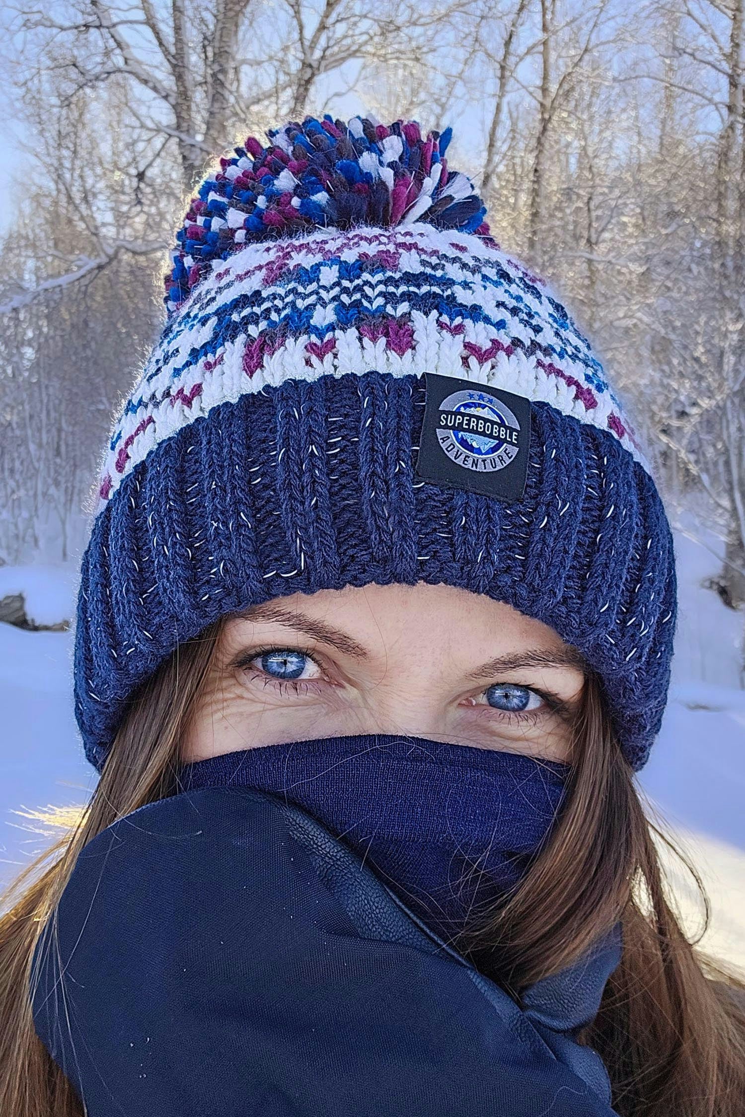Superbobble Unisex Red/Blue/Cream Freya Nordic Knit Hat