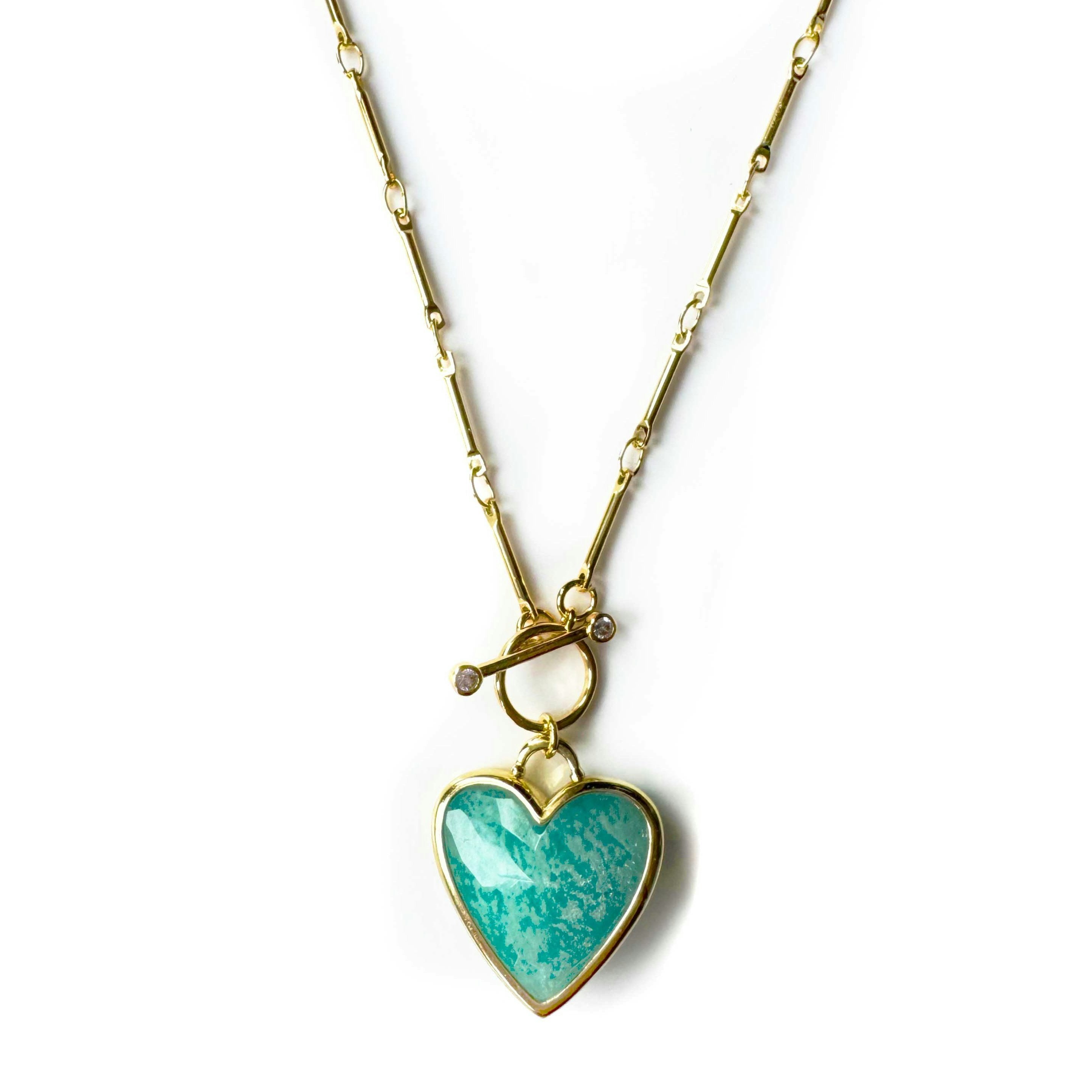 Luxe Tones Gold/Turquoise Sanora Luxe 18Ct Plated T Bar Heart Necklace
